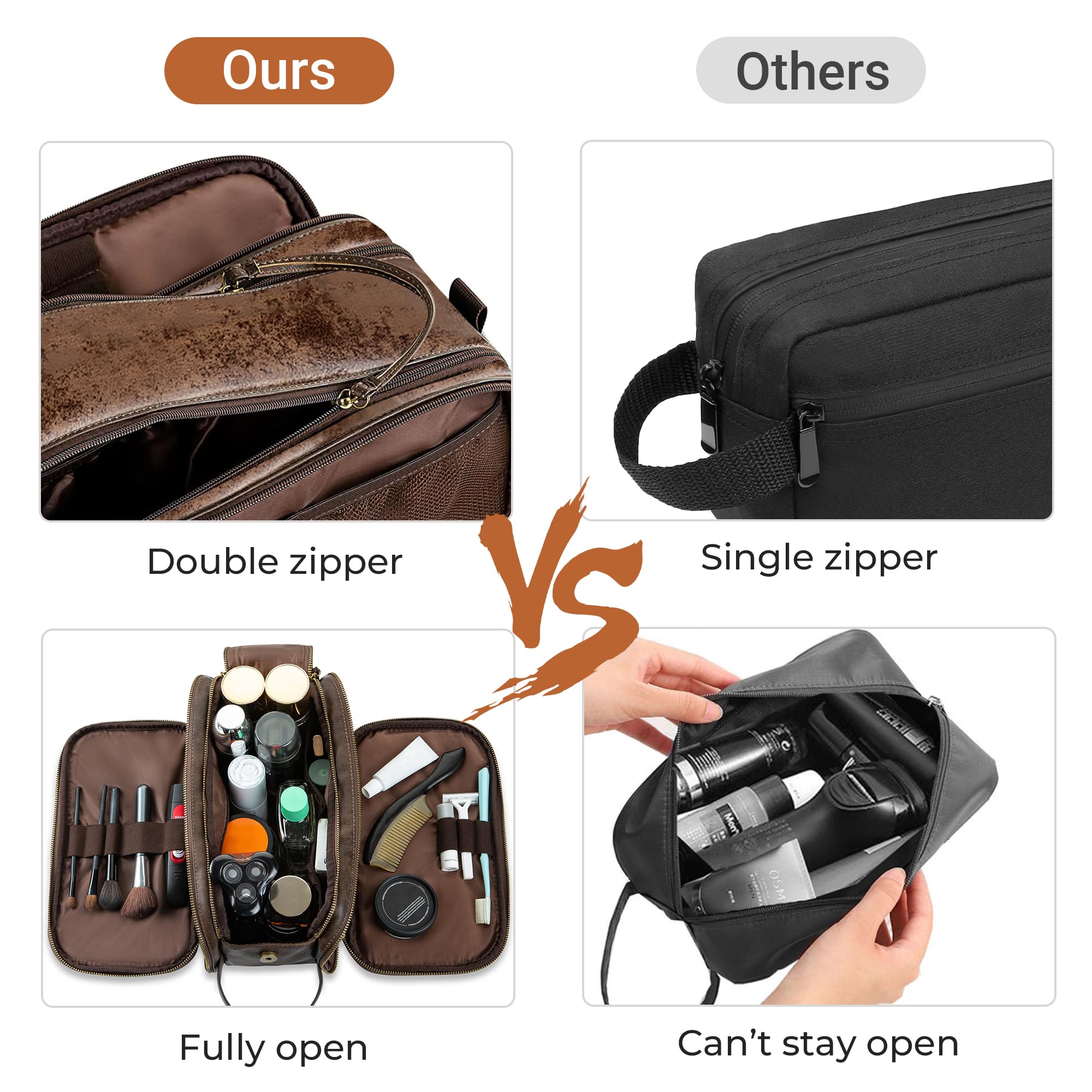 Elviros Travel Toiletry Bag for Men, Shaving Dopp Kit Water-resistant Bathroom Small Toiletries Organizer PU Leather Cosmetic Bags