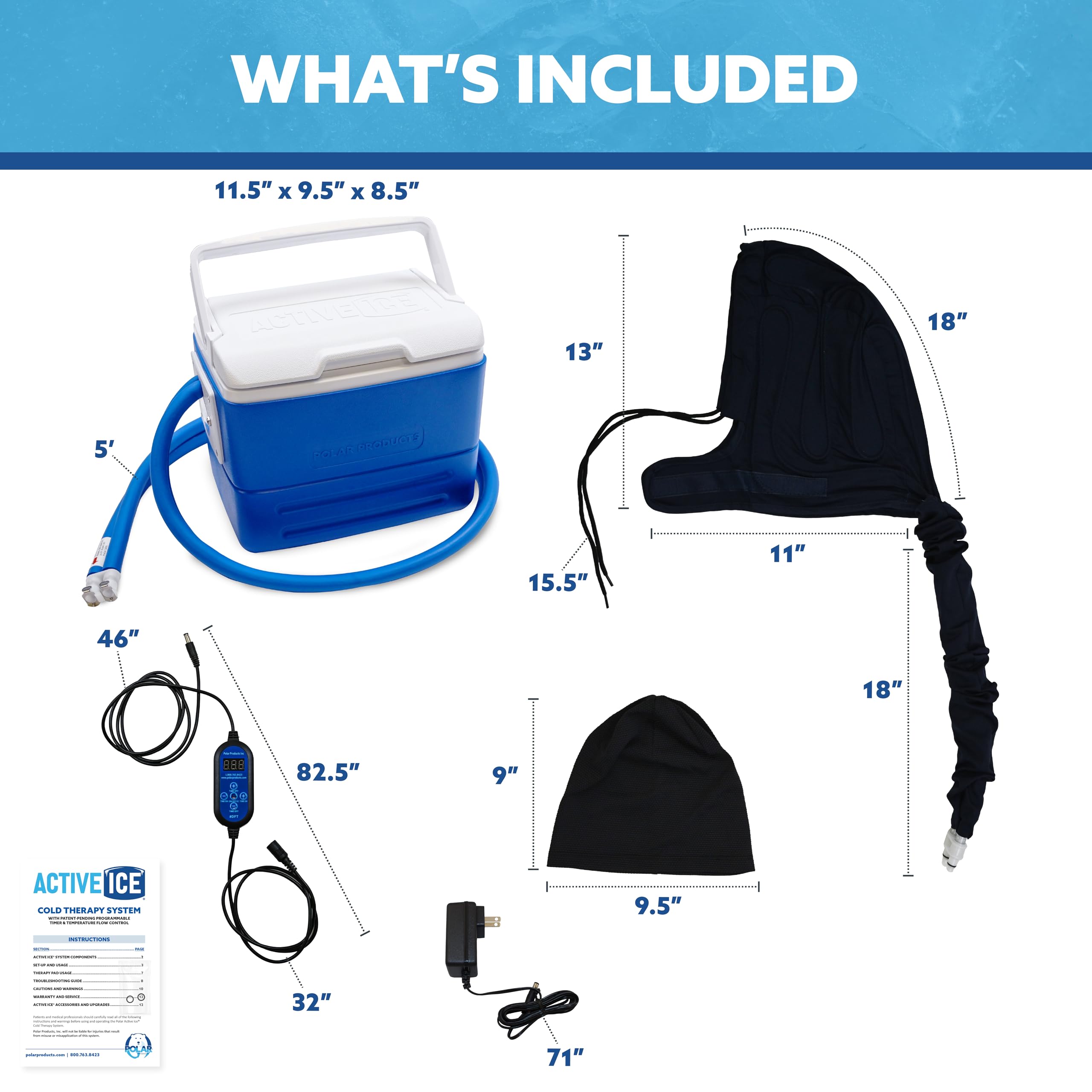 Polar Active Ice 3.0 Cold Therapy Ice Machine System with Programmable Timer, Back and Hip Compression Pad, Lightweight 9 Quart Cooler, Quiet Pump, Strong Cryotherapy Pain Relief Treatment