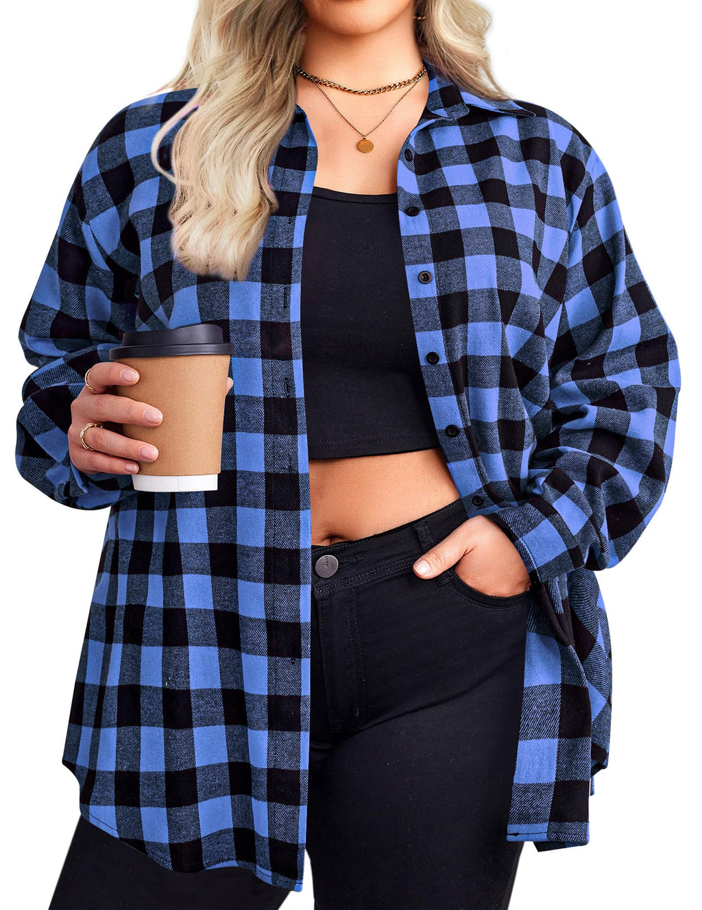 Zeagoo Womens Plus Size Flannel Shirts Plaid Shirts Long Sleeves Casual Button Down Collared Shacket Tops
