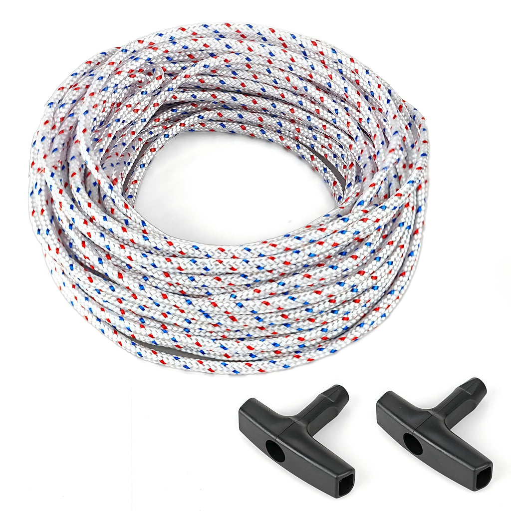 High Strength Recoil Start Rope Replacement for Chainsaws, Lawn Mowers, Gas or Diesel Engines -3.5mm 50 feet with 2 Universal Handles Compatible with Briggs & Stratton,Husqvarna, STIHL