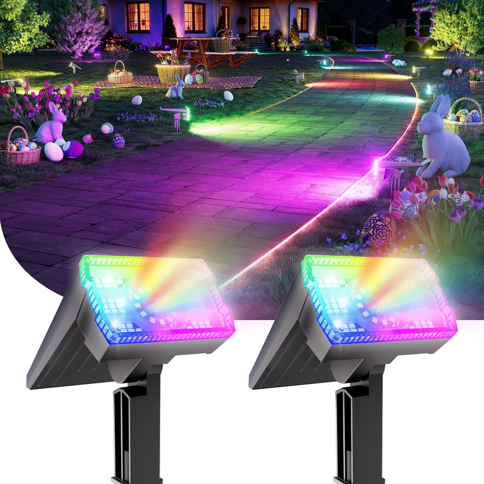 1 Pack Solar Spotlights Outdoor Waterproof IP67,Adjustable Wall&Ground Solar Lights Powered with 3 Colors, 3 Modes, Dusk to Dawn for Pathway/Garden/Yard/Patio/Driveway/Landscape Lighting Outside Décor