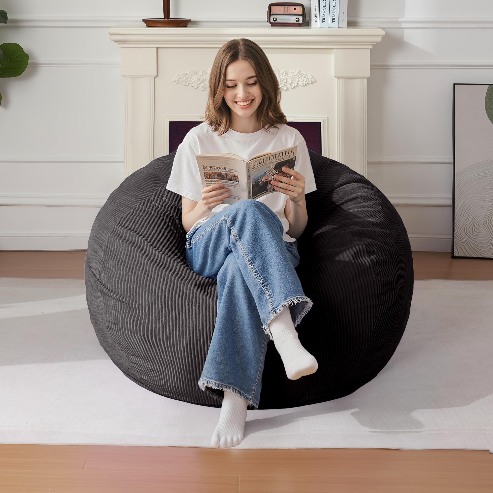 Homguava Bean Bag Chair,Teardrop Bean Bags Small Beanbag Chair with Memory Foam Filled and Ultra Soft Corduroy Cover for Living Room, Bedroom (Black 2FT)