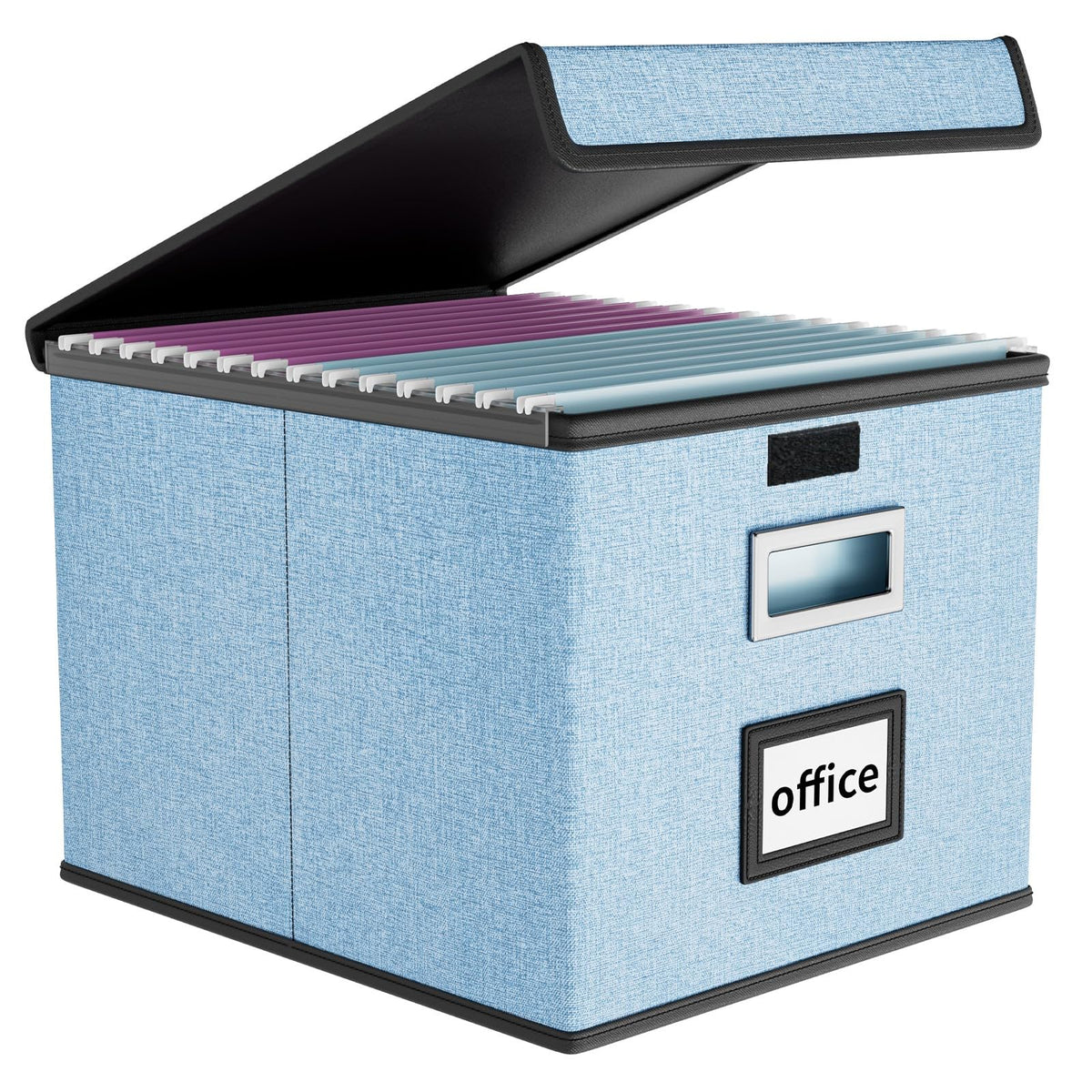 File Organizer Box with Lid, Collapsible Faux Leather Hanging File Folder Box Organizer with Plastic Slides, Decorative Home/Office Filing System Boxes for File and Folders Storage