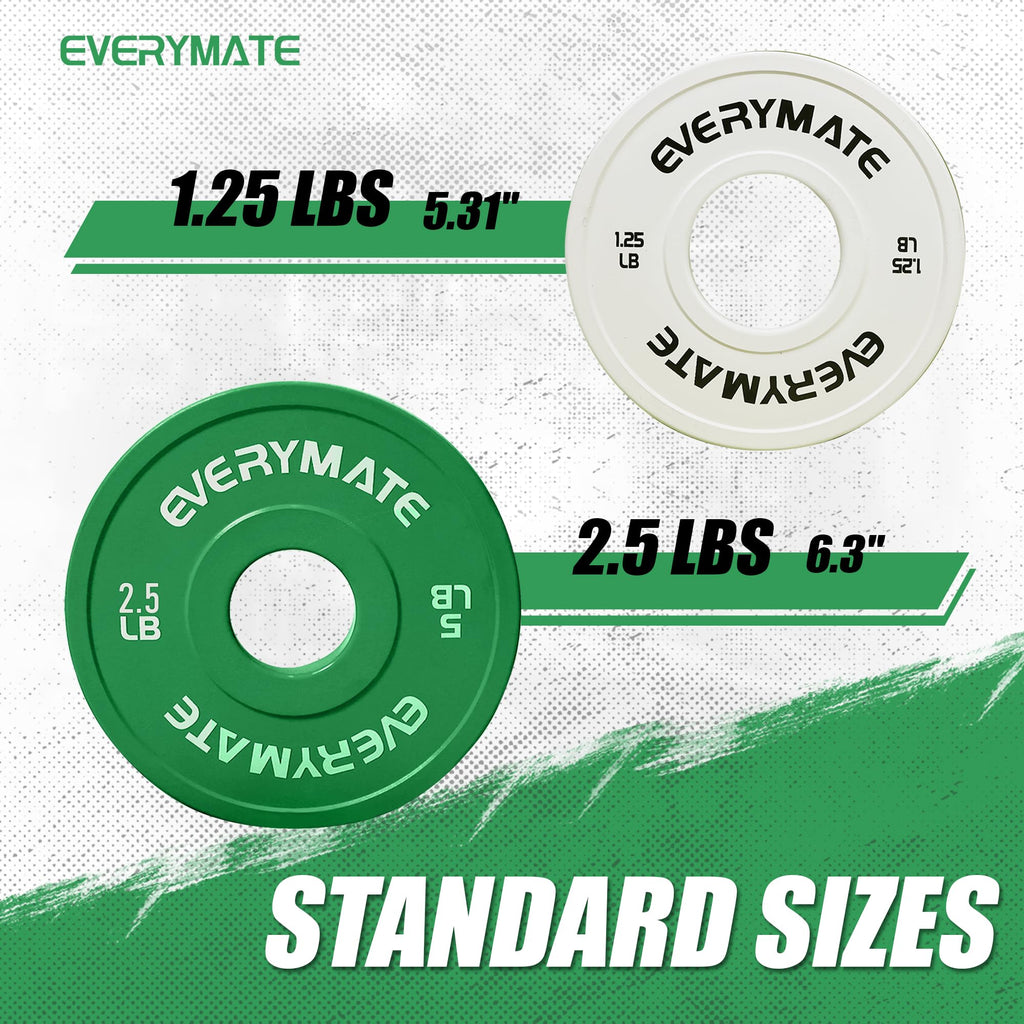 EVERYMATE Change Weight Plates 1.25LB 2.5LB 5LB Set Fractional Plate Olympic Bumper Plates for Cross Training Bumper Weight Plates Steel Insert Strength Training Weight Plates