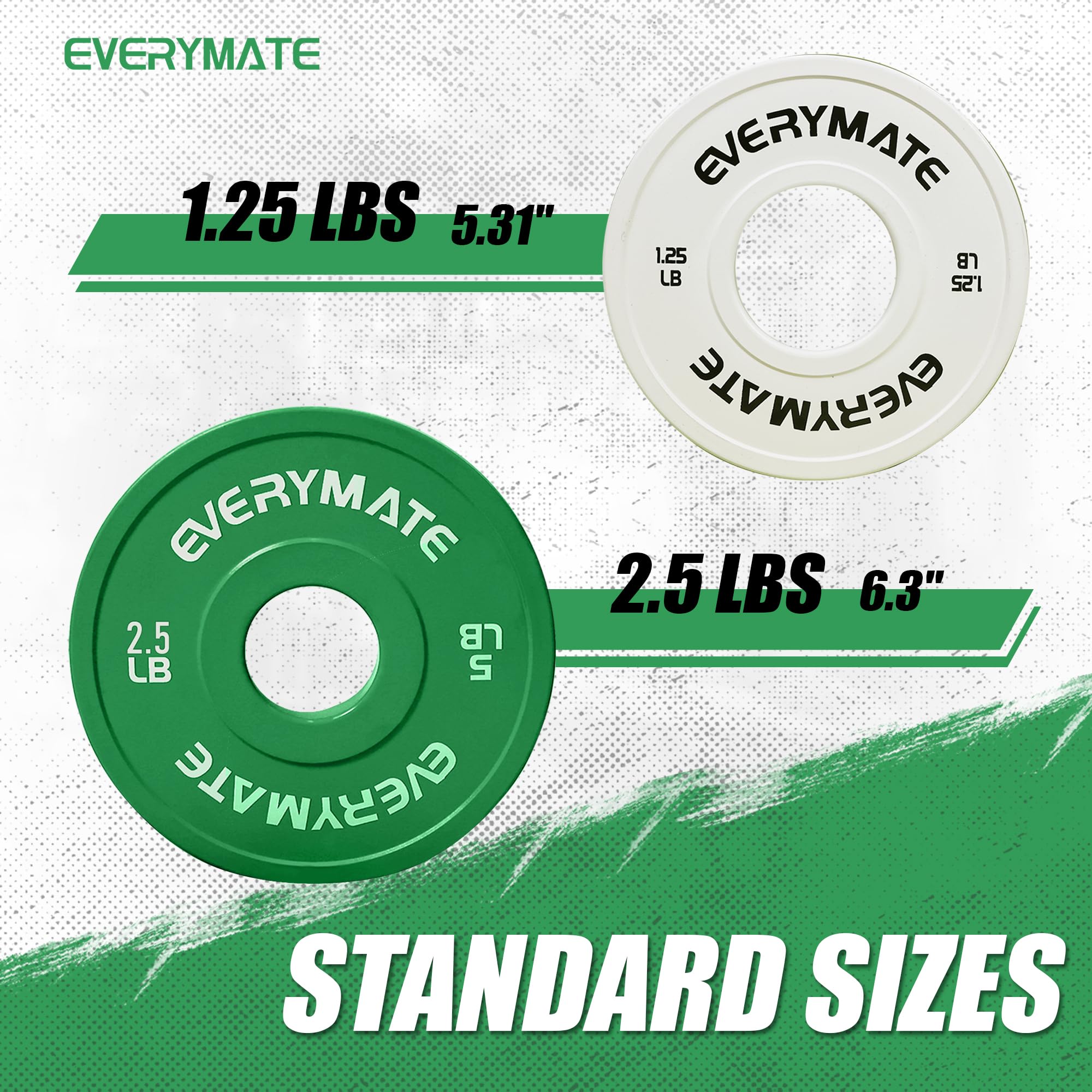 EVERYMATE Change Weight Plates 1.25LB 2.5LB 5LB Set Fractional Plate Olympic Bumper Plates for Cross Training Bumper Weight Plates Steel Insert Strength Training Weight Plates