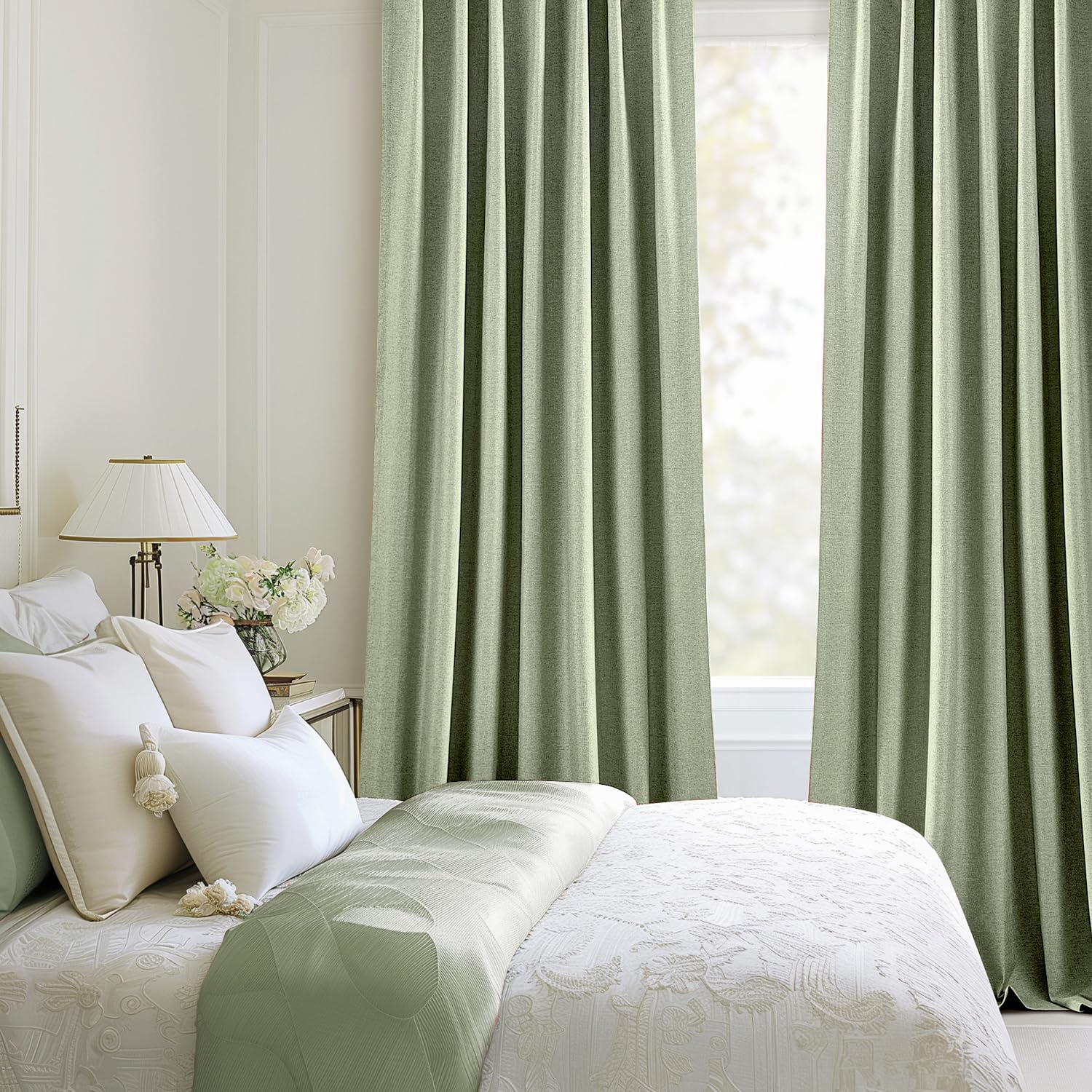 MIULEE Linen Pinch Pleated 100% Blackout Curtains for Bedroom 84 Inch Long 2 Panels Set- Back Tab Track Beige Thermal Insulated Cream Black Out Triple Pleat Room Darkening Drapes with Hooks, Greige