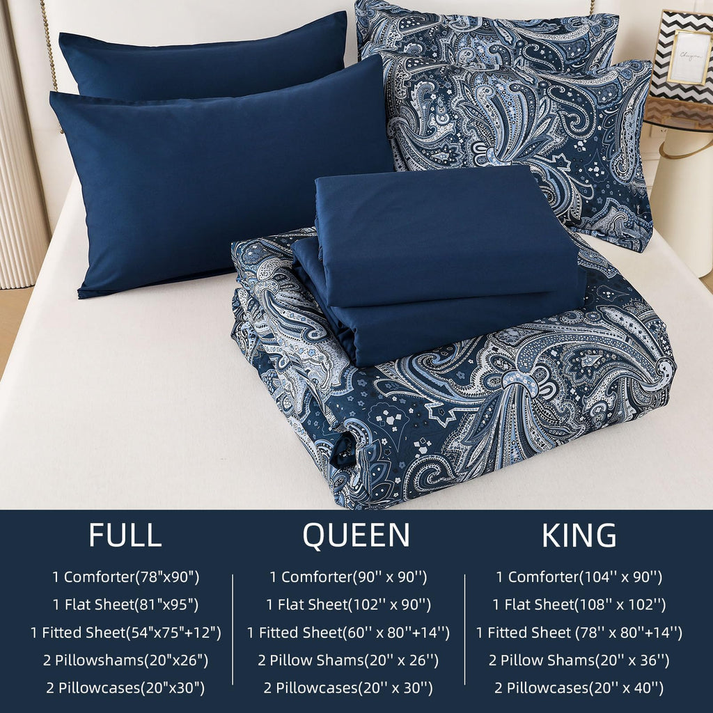 DJY Black Paisley Comforter Set Full Size 7 Piece Bed in a Bag Black and Grey Boho Paisley Pattern Comforter Set Soft Lightweight Microfiber Reversible Bedding Set for All Season