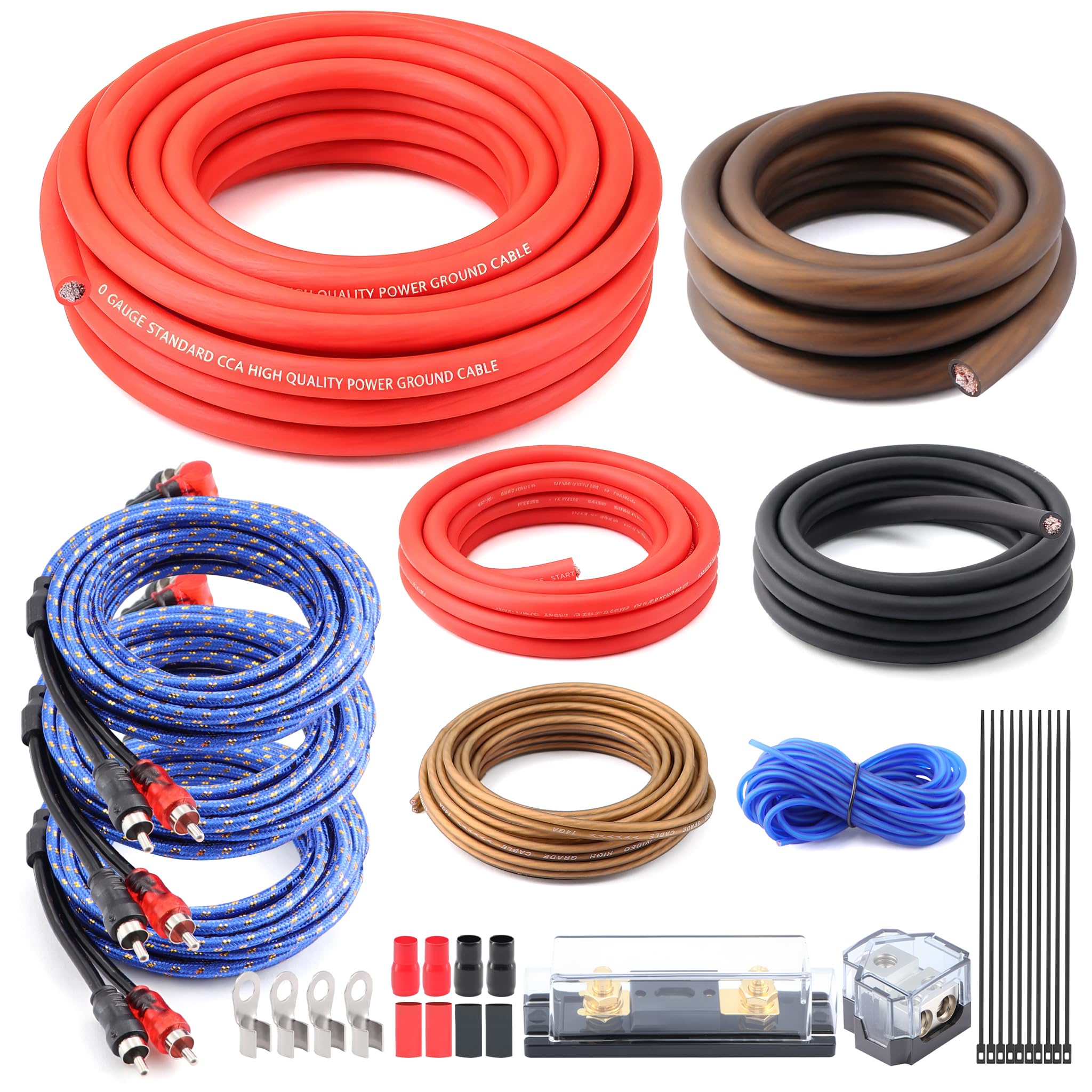 0 Gauge Amp Wiring Kit,3000 Watt Amplifier Sub Installation Kit Make Connections and Brings Power to Your Radio,Subwoofers and Speakers