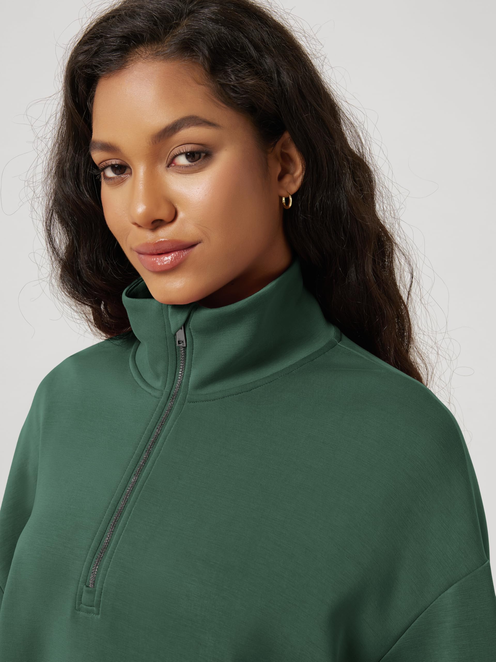 ODODOS Women's Modal Soft Cinchable Sweatshirts Half Zipper Funnel Neck Oversize Pullover with Pockets