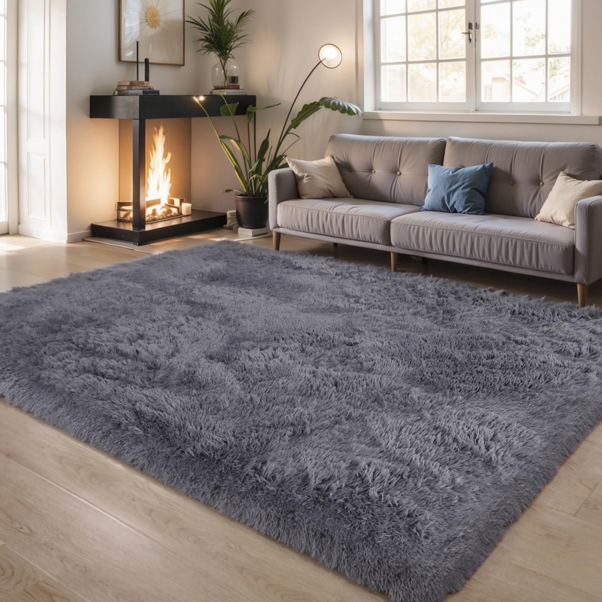 KICHOWUA Thick Area Rug Black Fluffy Shag 3x5 for Bedroom, Ultra Soft Thickened Plush Washable Carpet, Non-Slip Cozy Shaggy Fuzzy Rug for Living Room Nursery Dorm Playroom Kids Baby Room