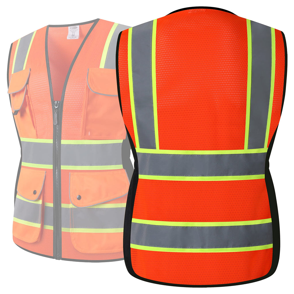 JKSafety Women Hi-Vis Reflective Safety Vest | Neon Color body Sewed Reflective Strips Breathable Lightweight ANSI Compliant