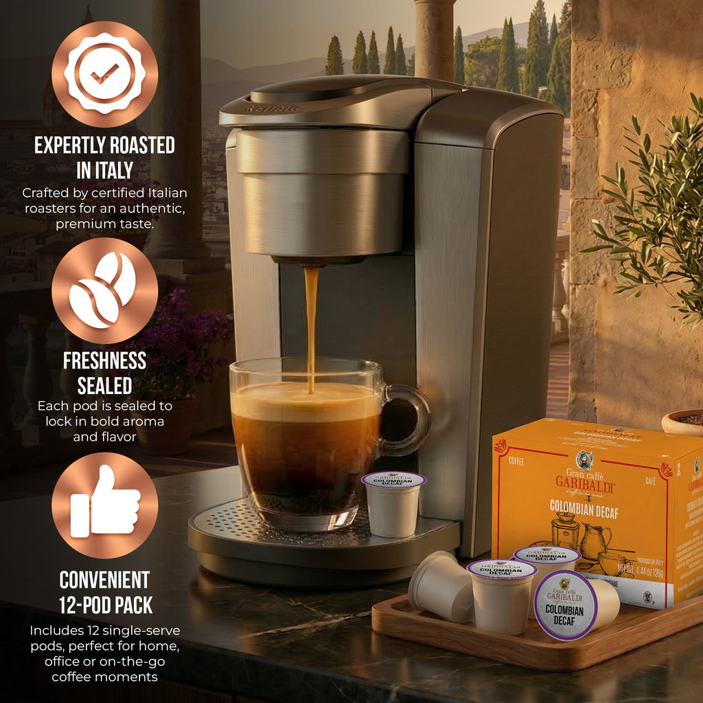 Caffè Garibaldi Colombian Coffee Pods, for Keurig K-Cup Brewers, Single Serve Cups with 100% Arabica Blend for Coffee Makers, 12 Count Recyclable Pods - Medium Roast
