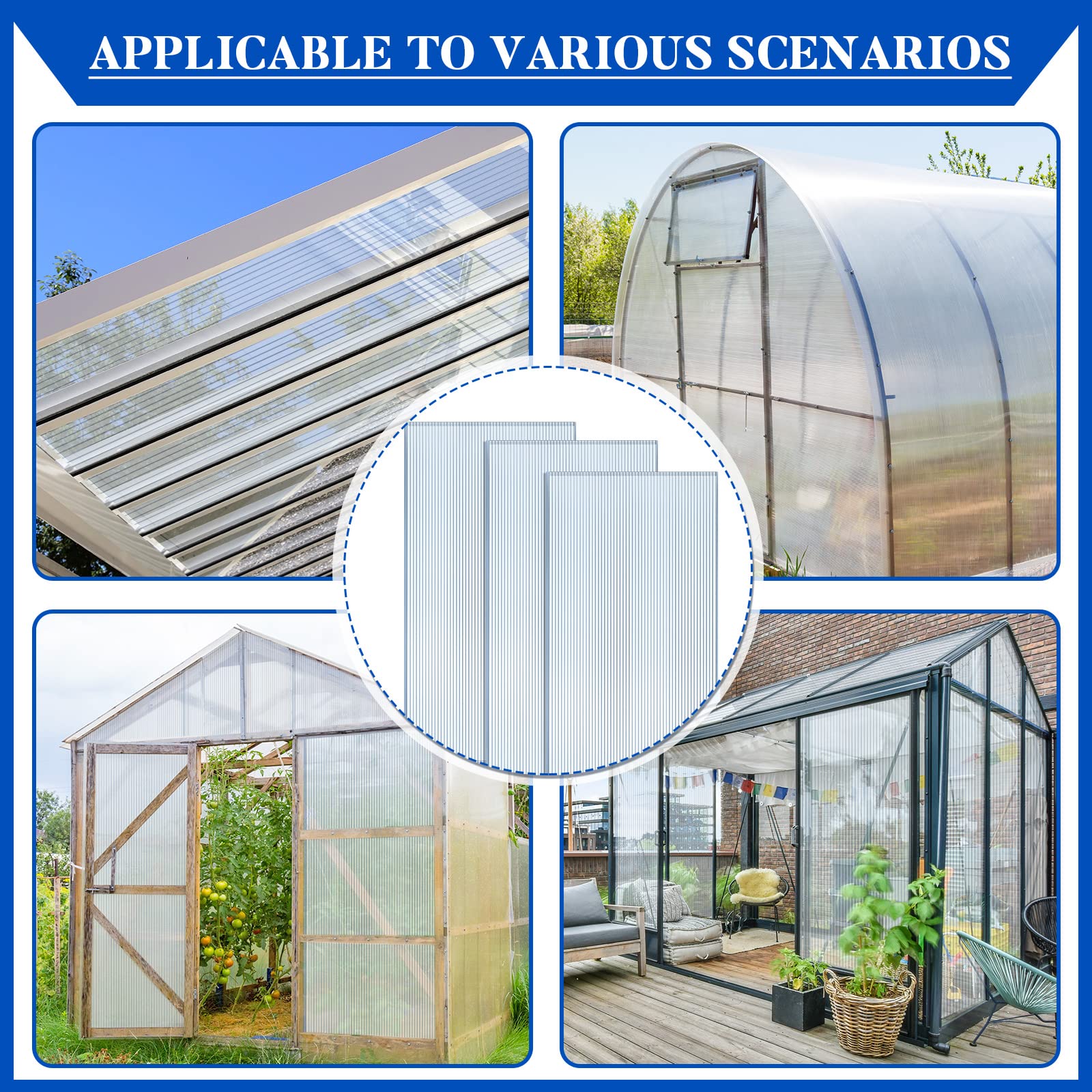 Hotop 3 Pcs Polycarbonate Greenhouse Panels Double Layer Polycarbonate Panels Waterproof UV Protected Sheet Corrugated Plastic Roof Greenhouse Replacement Cover (4' X 2' X 0.24")