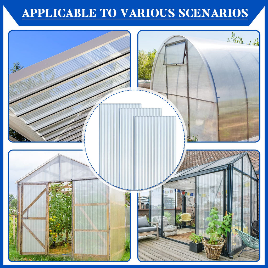Hotop 3 Pcs Polycarbonate Greenhouse Panels Double Layer Polycarbonate Panels Waterproof UV Protected Sheet Corrugated Plastic Roof Greenhouse Replacement Cover (4' X 2' X 0.24")