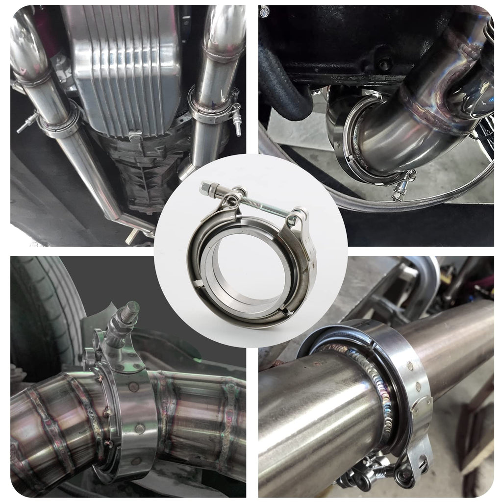 2.25" V-Band Flange Clamp Kit With Ridge Stainless Steel Replacement For Exhaust Downpipe 2.25 Inch