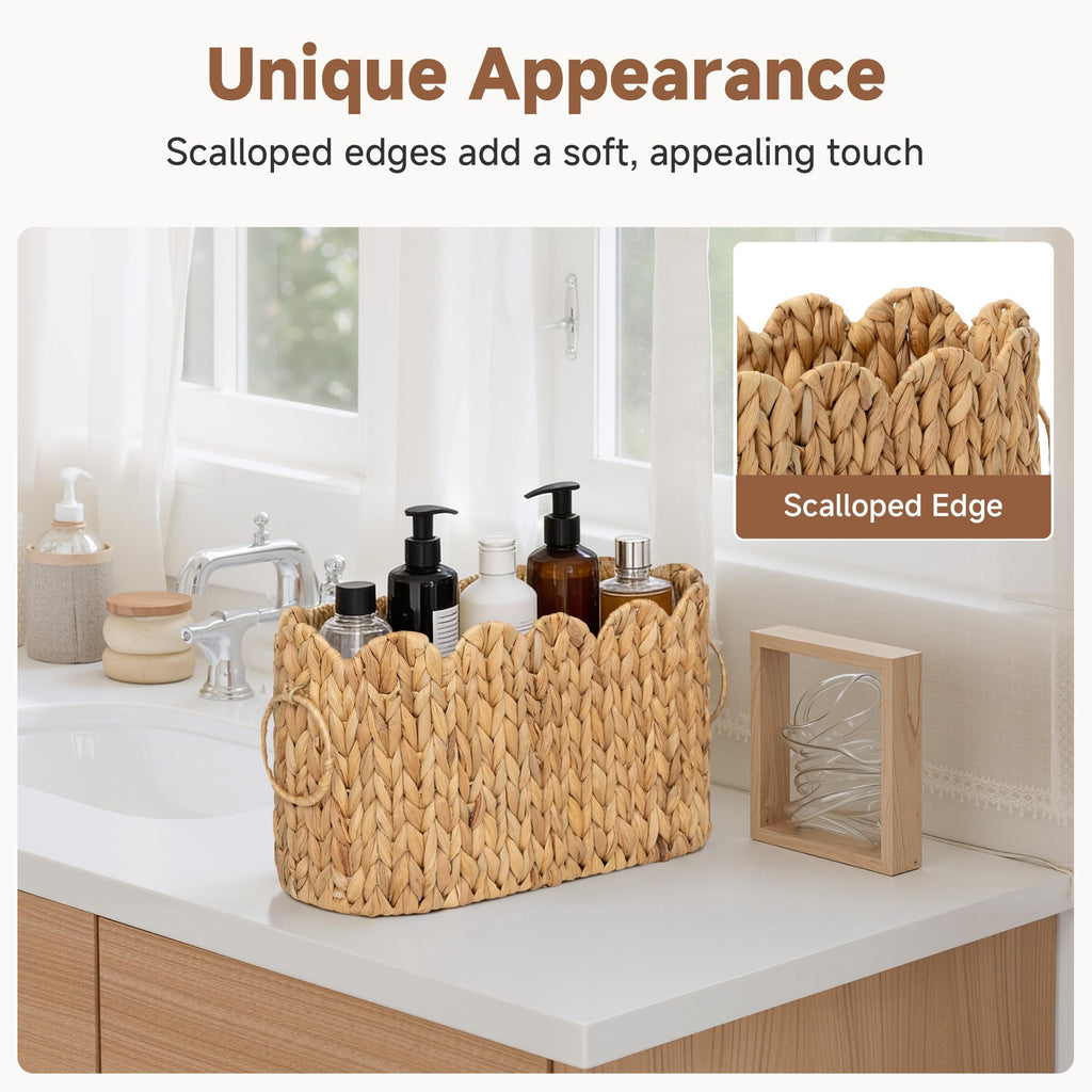 StorageWorks Bathroom Toilet Paper Storage Holder with Lid, Wicker Toilet Paper Basket for 6 Regular Rolls, Slim Basket Organizer with Handles, Water Hyacinth Storage Baskets for Bathroom, Brown