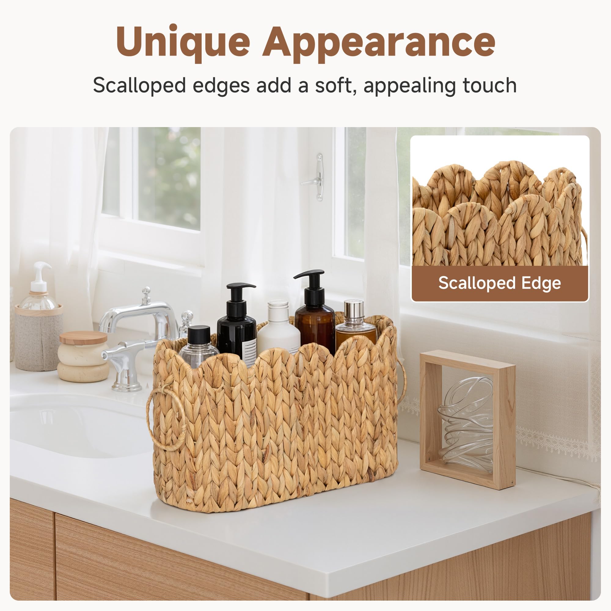 StorageWorks Bathroom Toilet Paper Storage Holder with Lid, Wicker Toilet Paper Basket for 6 Regular Rolls, Slim Basket Organizer with Handles, Water Hyacinth Storage Baskets for Bathroom, Brown