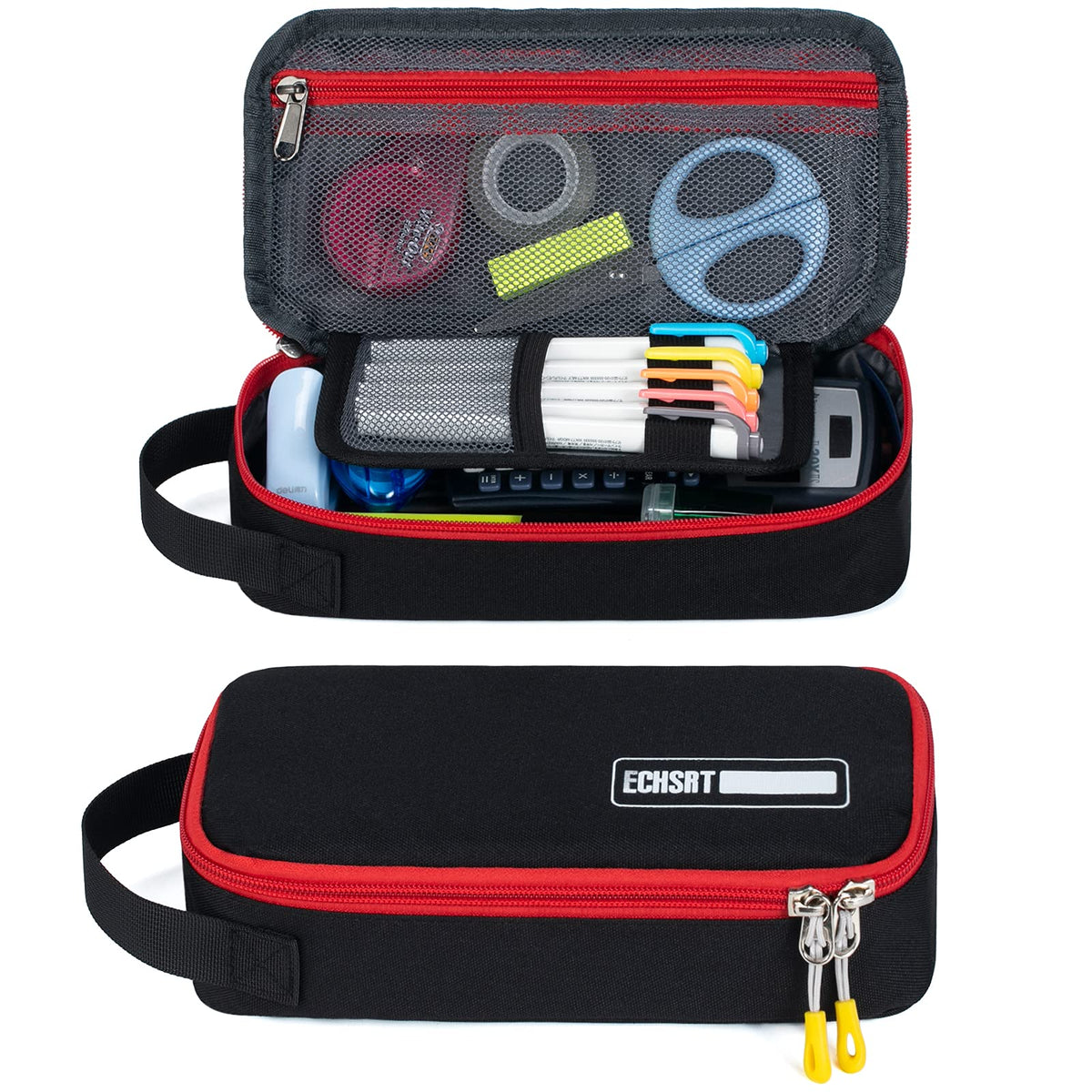 ECHSRT Large Pencil Case, Aesthetic Pen Pouch with Big Capacity, Minimalist Portable Stationery Bag with Handle for Office Organizer Aesthetic Pencil Cases