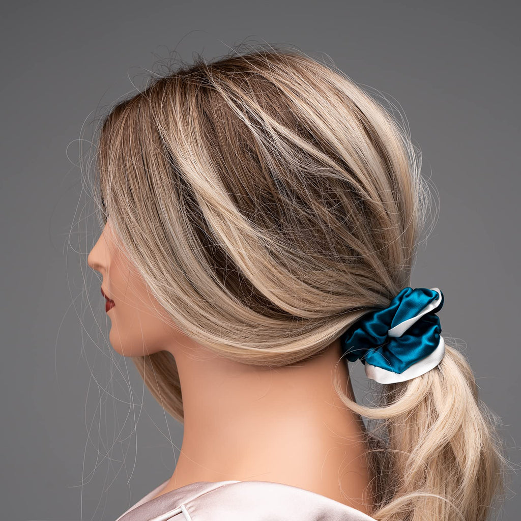 Silk Scrunchies for Hair 100% Mulberry Silk Hair Ties（Silver gray, Dark gray, Pink）