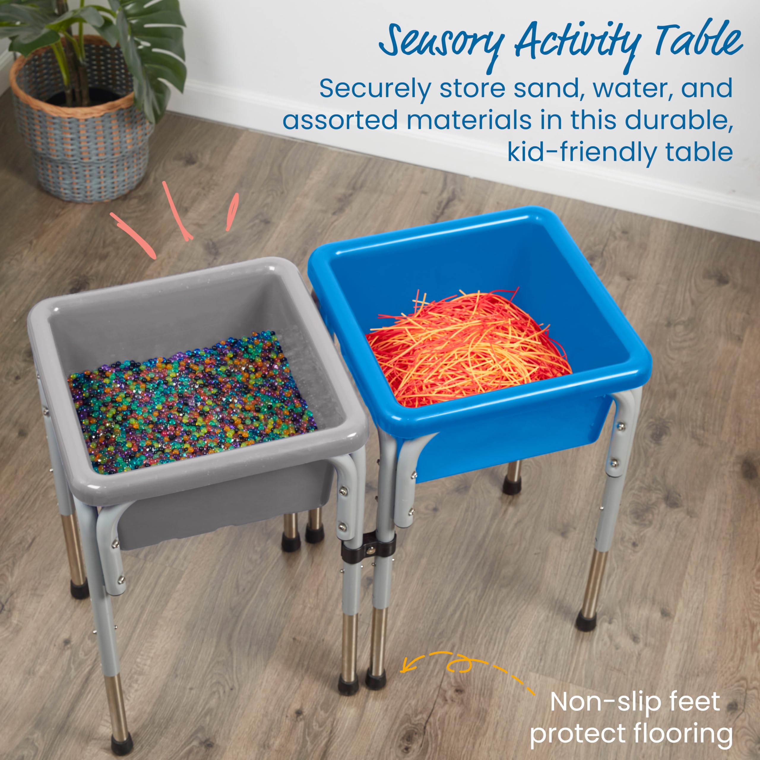 ECR4Kids 2-Station Sand and Water Adjustable Play Table, Sensory Bins, Blue/Red