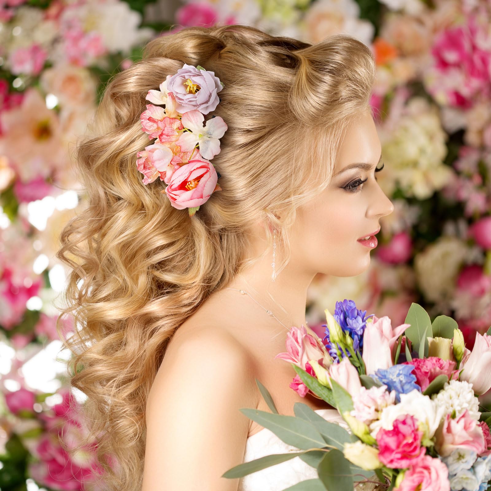 BBTO Flower Hair Clip Rose Hair Clips Barrettes for Women Flower Accessories Boho Bride Claw Clip Hairpin Brooch Pin Headpiece for Wedding(Beige Orange Series,21 Pcs)