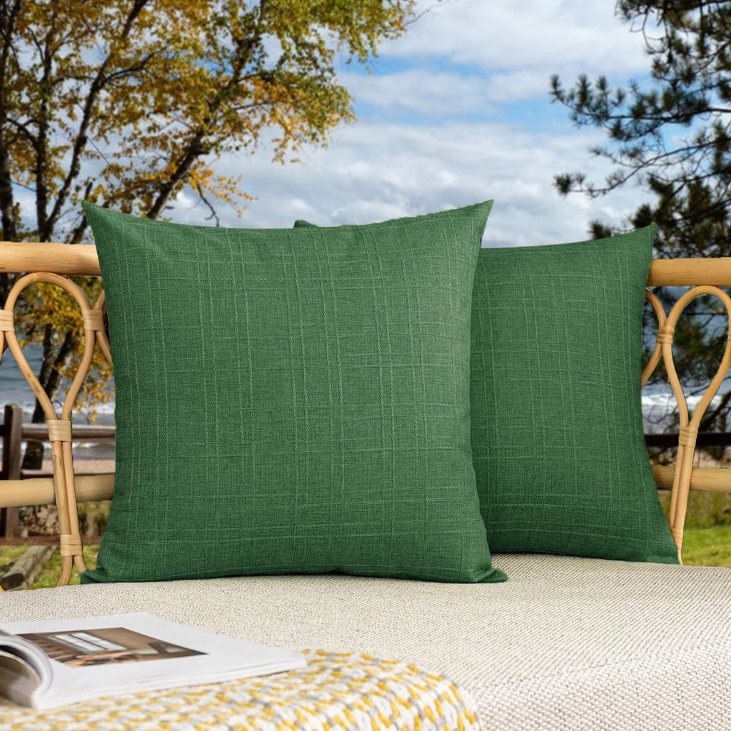 Kevin Textile Pack of 2 Outdoor Waterproof Pillow Covers Checkered Decorative Cushions Sham Throw Pillowcases Shell for Patio Tent Garden Couch Bed Sofa 16x16 Inch Army Green