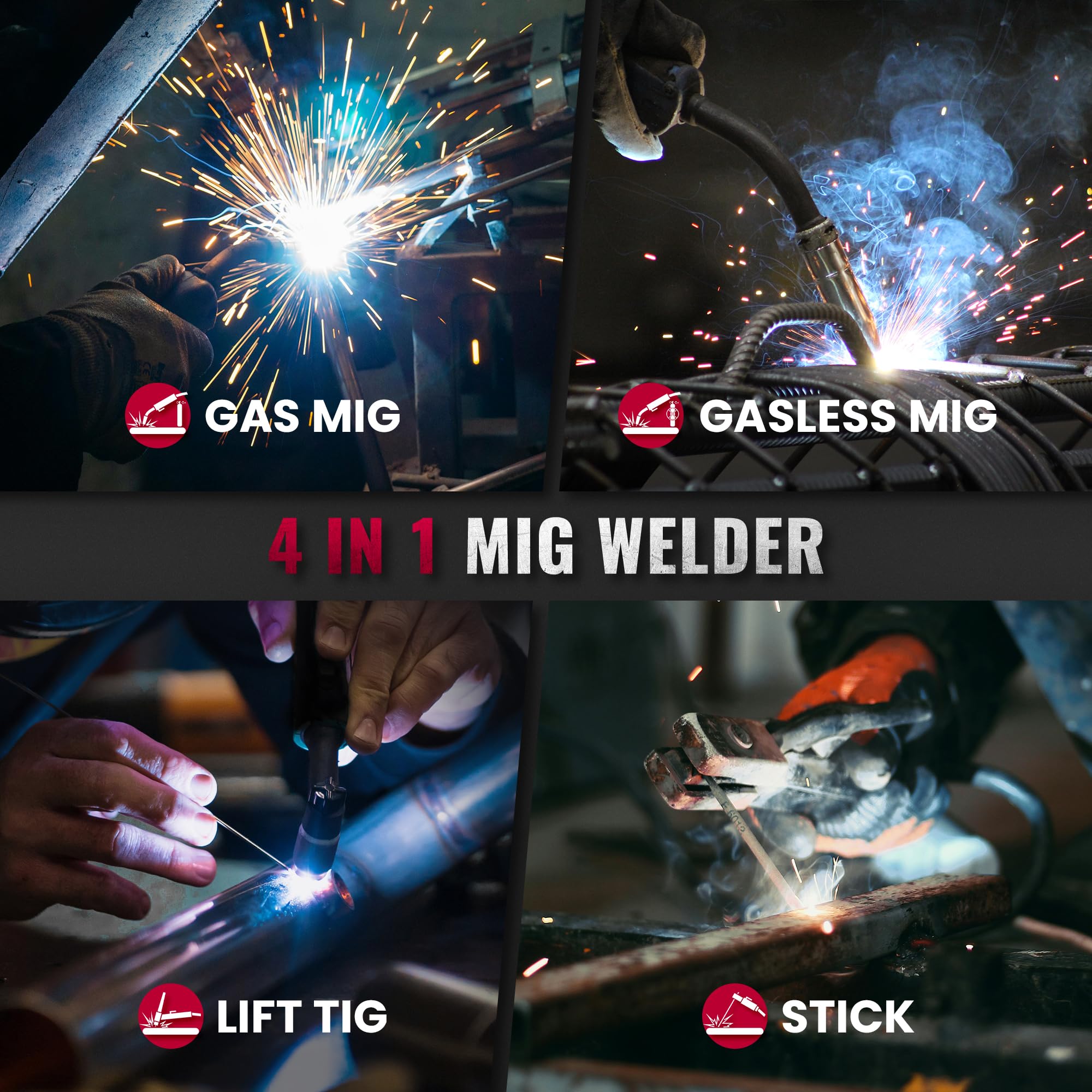 Bestarc 145A MIG Welder, 110V 220V 4 in 1 Gas/Flux Core MIG/Lift TIG/Stick Welder Machine, Large LED Display Welding Machine, IGBT Inverter Welder MIG145 Soild Gasless Synergy MIG Welder