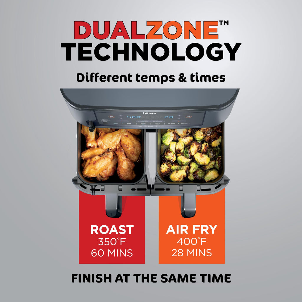 Ninja DZ550 Foodi 10 QT 6-in-1 DualZone Smart XL Air Fryer with 2 Independent Baskets, Smart Cook Thermometer for Perfect Doneness, Match Cook & Smart Finish to Roast, Dehydrate & More, Grey