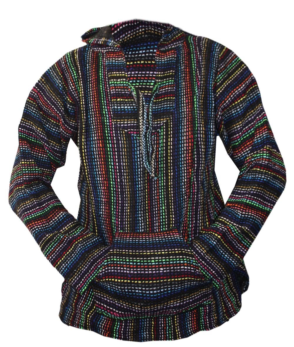 Del Mex Mexican Baja Hoodie Hippie Surf Poncho Sweater Sweatshirt Pullover Jerga
