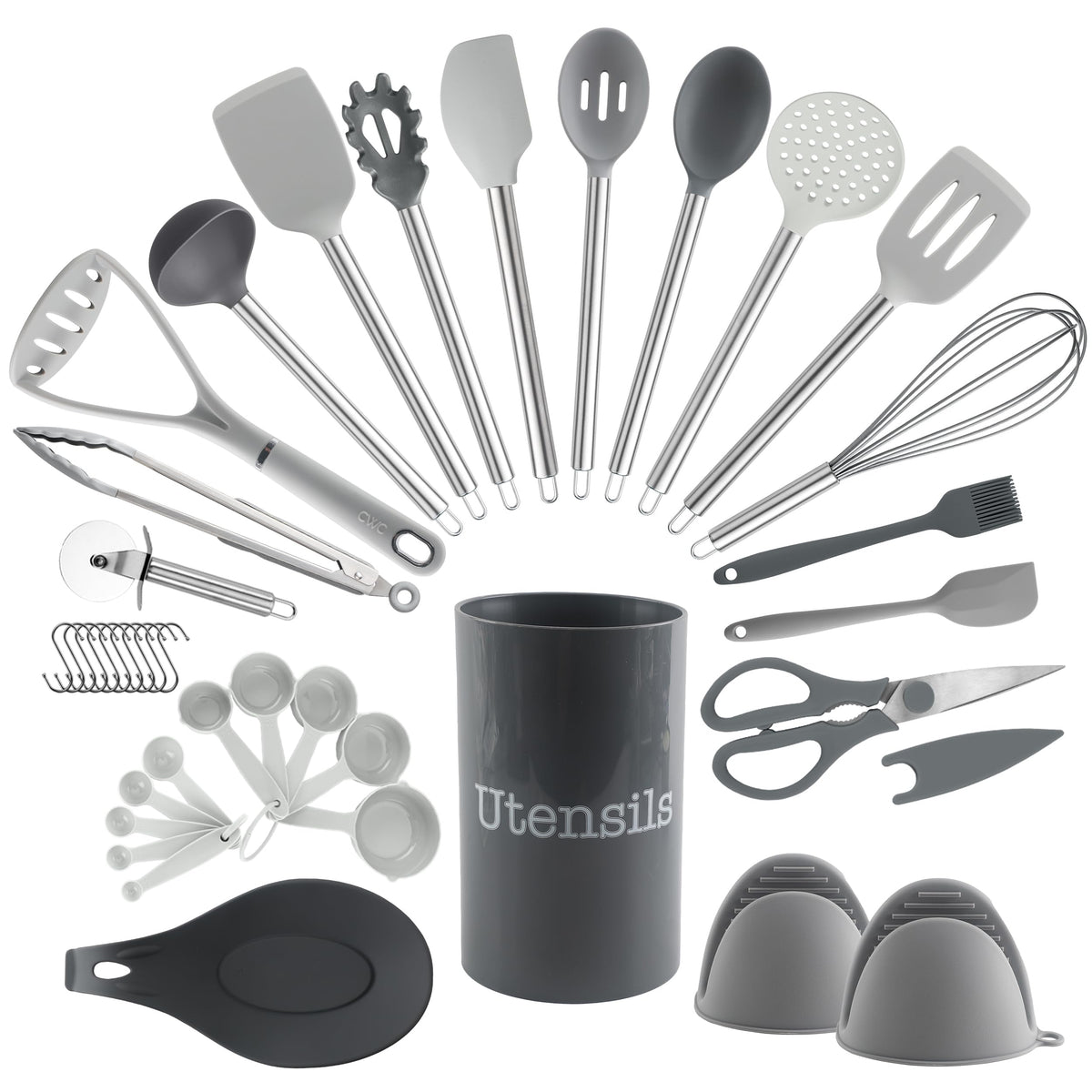 COOK WITH COLOR Silicone Cooking Utensils, Kitchen Utensil Set, Easy to Clean Silicone Kitchen Utensils, Cooking Utensils for Nonstick Cookware, Kitchen Gadgets Set with Holder, 10 Pieces