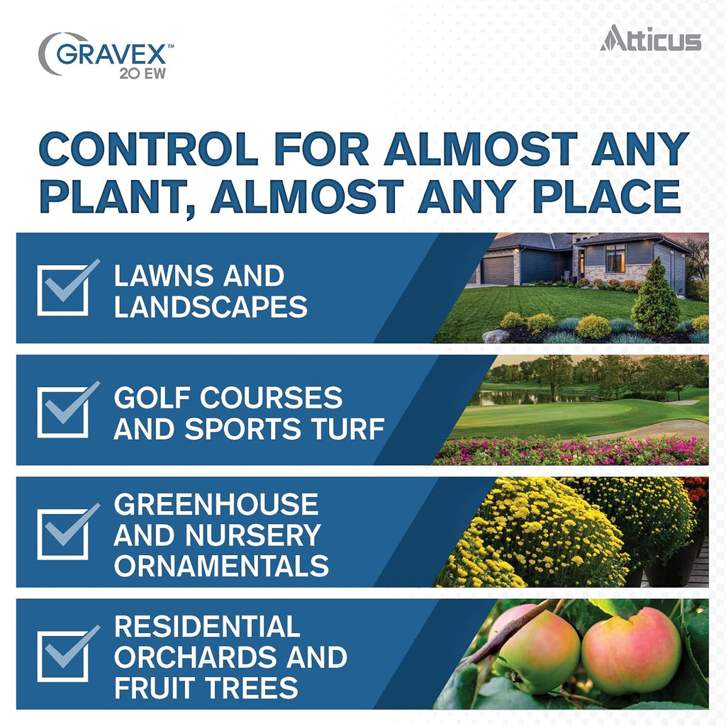 Atticus Gravex 20EW Fungicide (16 oz) - Myclobutanil 19.7% - Systemic Fungus Control for Lawns, Landscapes, & Greenhouses - Brown Patch, Anthracnose, Powdery Mildew, Scab, Rust, Red Thread, Black Spot