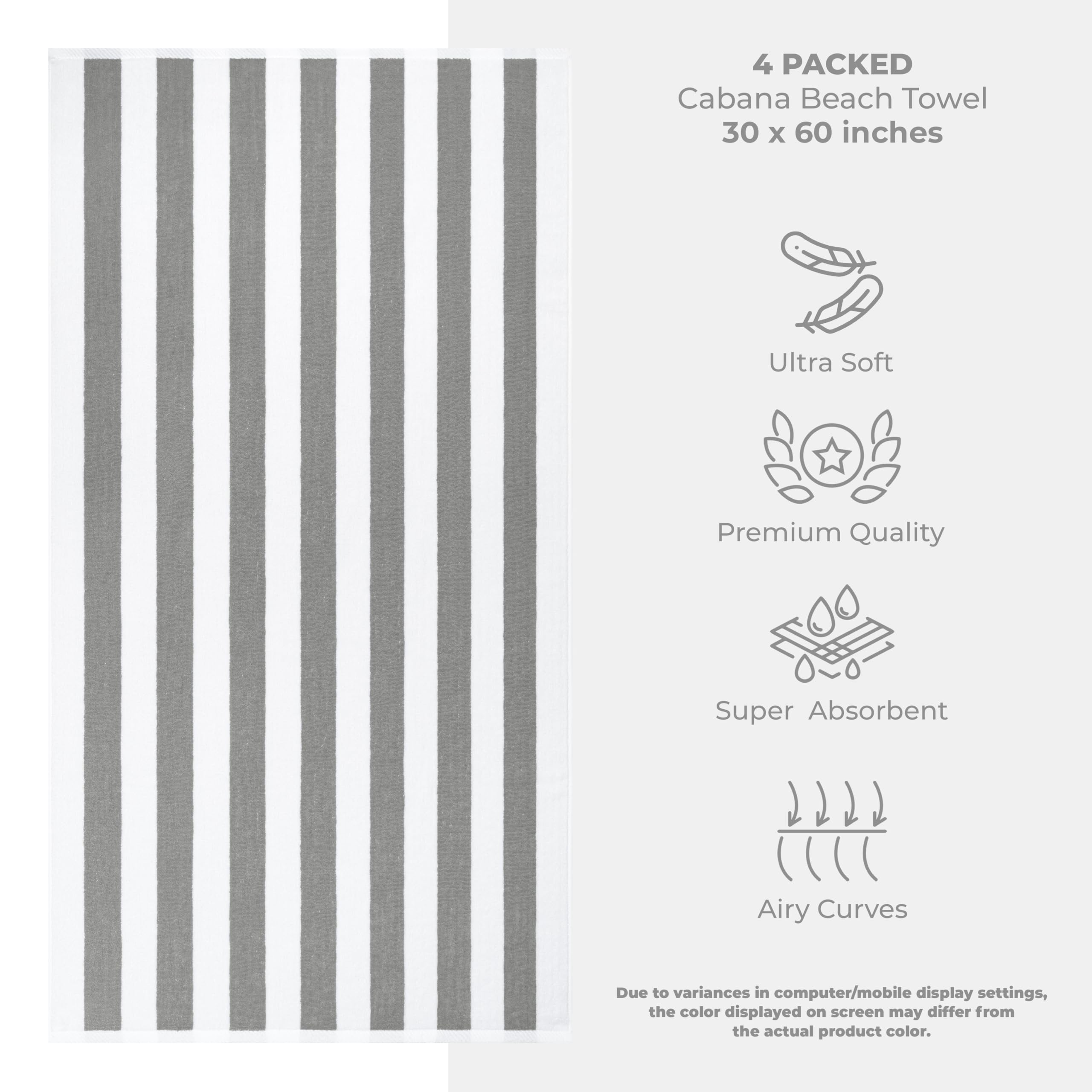 American Soft Linen Cabana Striped Beach Towels, 30x60 inch 4 Piece Oversize Pool Towels, Quick Drying Sand Free Swim Towels, Beige