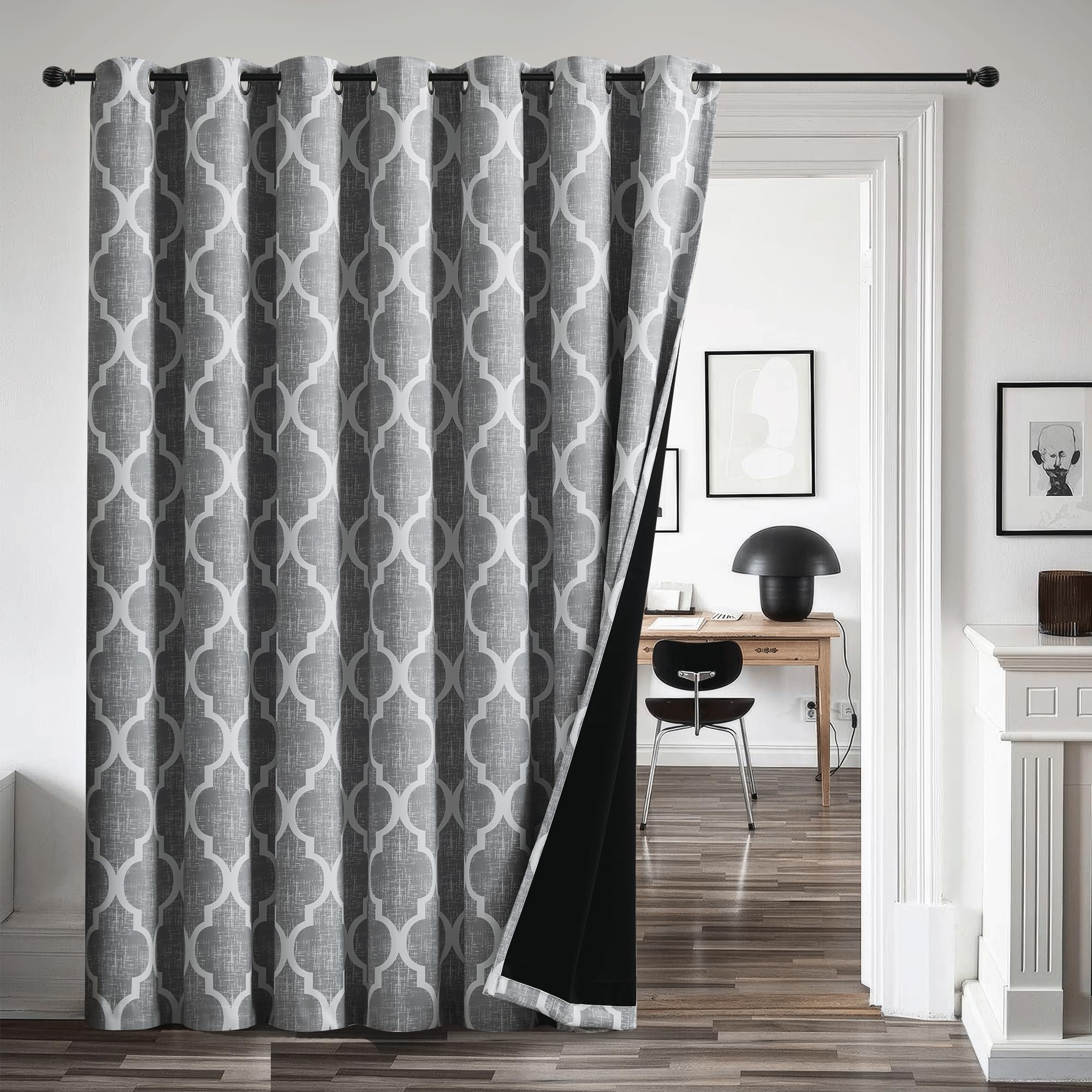 Beauoop 100% Blackout Curtains 45 Inches Long 2 Panels for Bedroom Living Room Aqua Grey Moroccan Geo Room Darkening Thermal Insulated Soundproof Grommet Top Window Treatments Drapes, 50x45 Set of 2