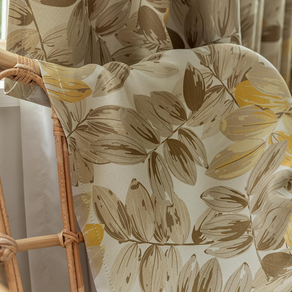 SUOUO Brown Floral Blackout Curtains for Bedroom Patterned Leaf 84 inches Long Room Darkening Window Drapes for Living Room 2 Panels