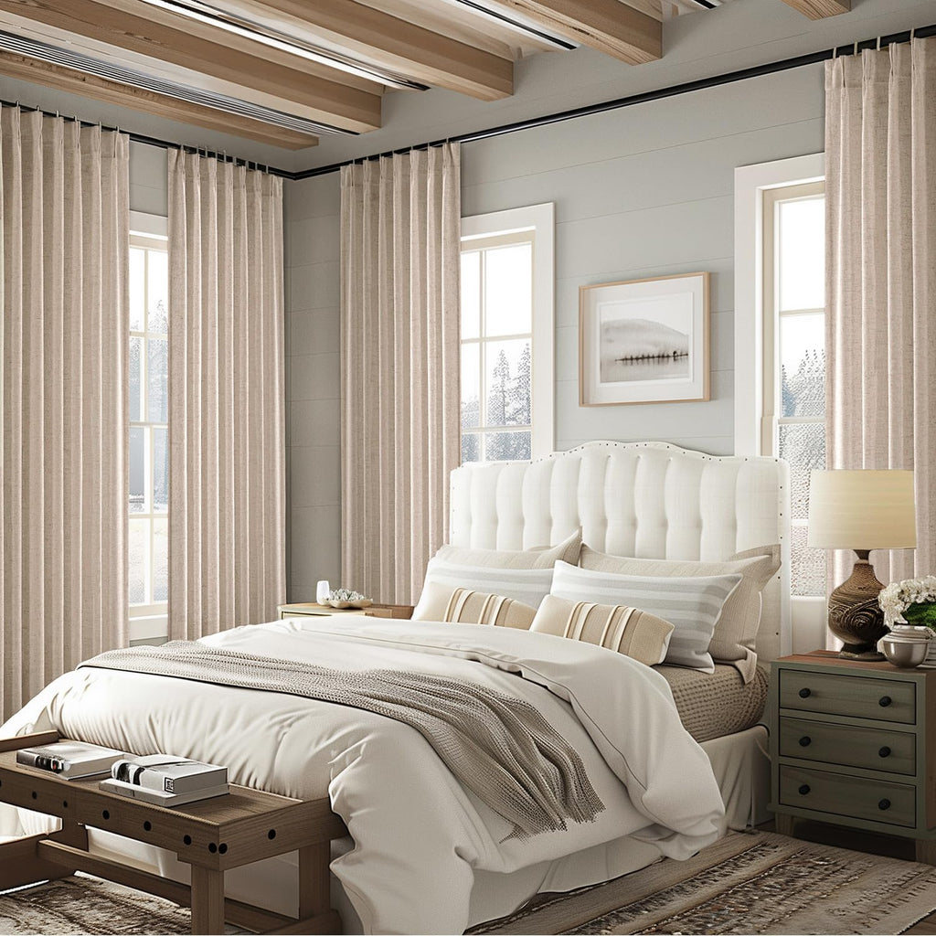MIULEE Pinch Pleated Linen Curtains 84 Inches Long 2 Panels for Bedroom Living Room, Soft Thick Linen Textured Window Drapes Back Tab Hooks Semi Sheer Light Filtering Farmhouse，Beige