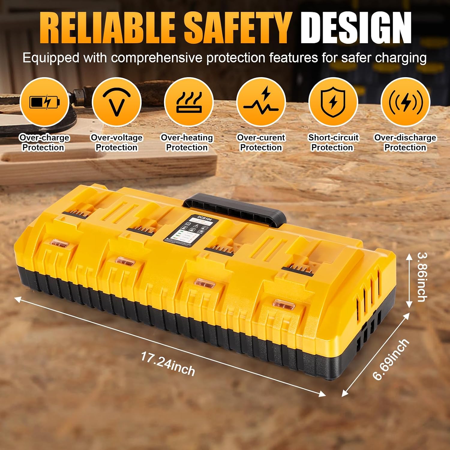 DCB104 Replacement for Dewalt Battery Charger Station, 4 Port Fast Rapid Charging Station with USB and Type-C Ports Compatible with All Dewalt 12V 20V Max Lithium Battery
