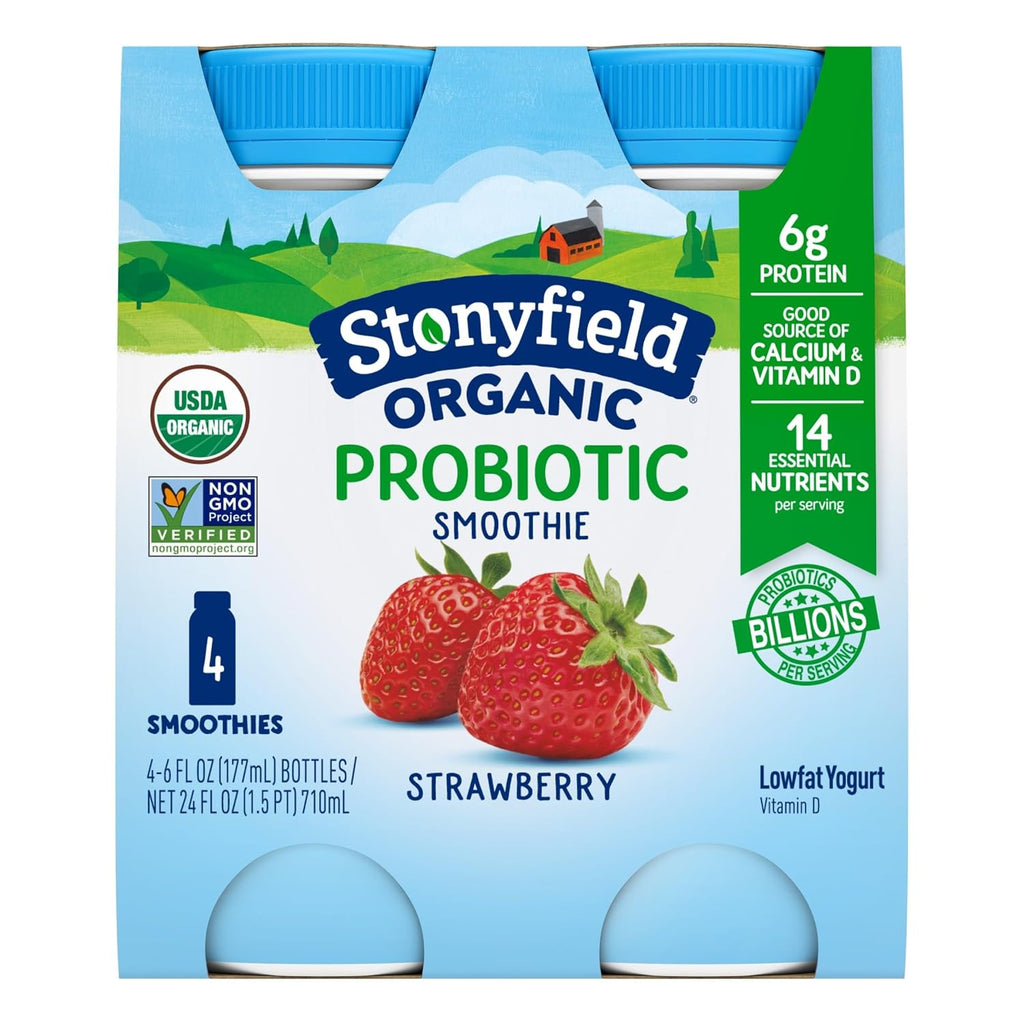 Stonyfield Organic, Low Fat Strawberry Smoothie, 6 oz, 4 Count