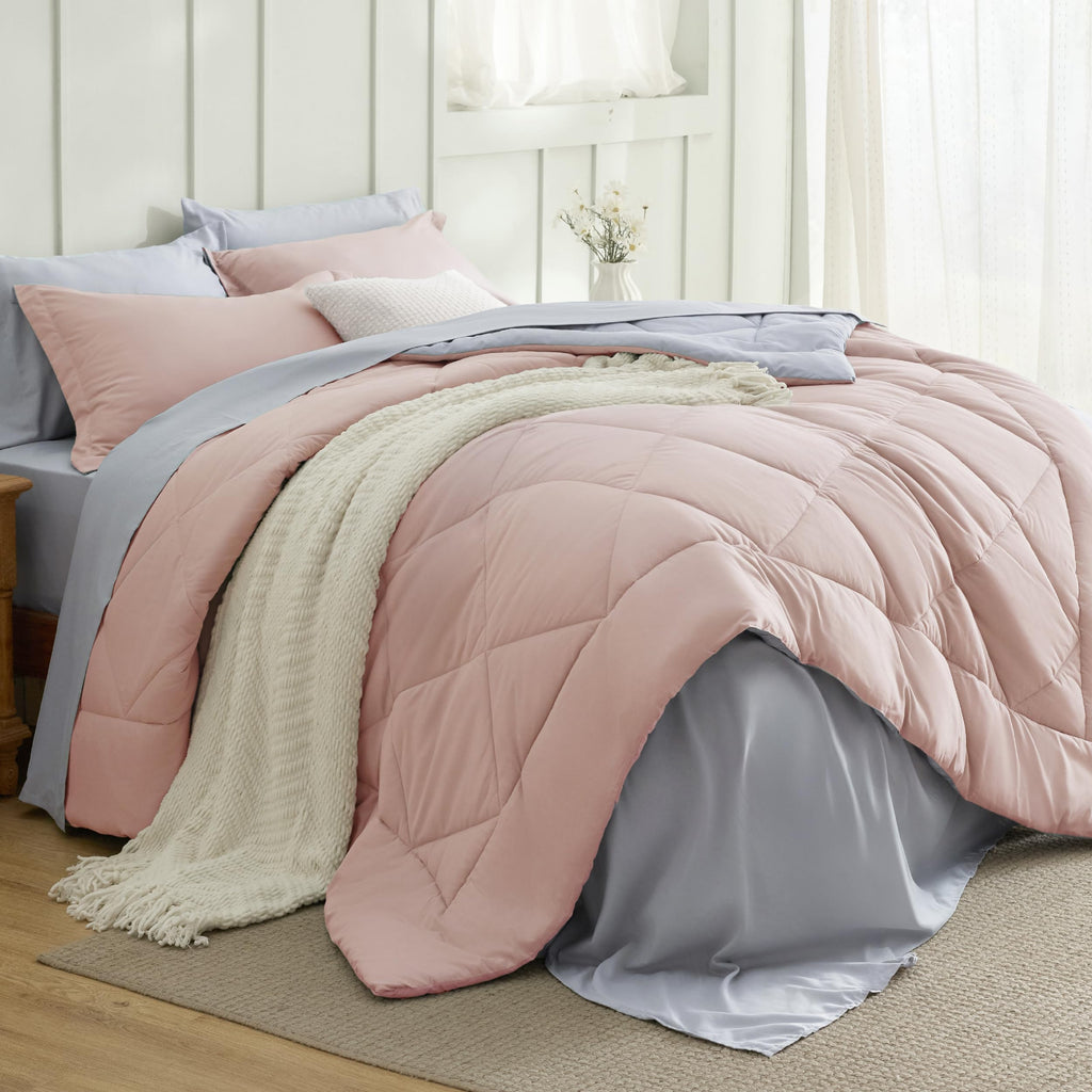 Bedsure Twin Comforter Set - 5 Pieces Reversible Grey Bedding, Twin Size Bed Set for All Seasons, Bed in a Bag with Down Alternative Comforter, Sheets, Pillowcase & Sham