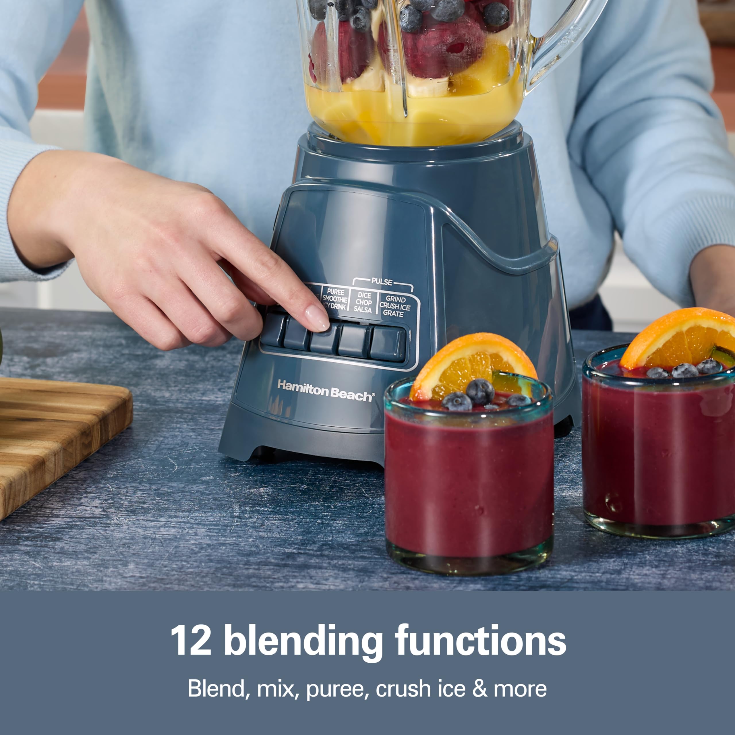 Hamilton Beach Power Elite Wave Action Blender For Smoothies, 40 Oz Glass Jar, 12 Functions Including Puree, Crush Ice, 700 Watts - Black (58148A)
