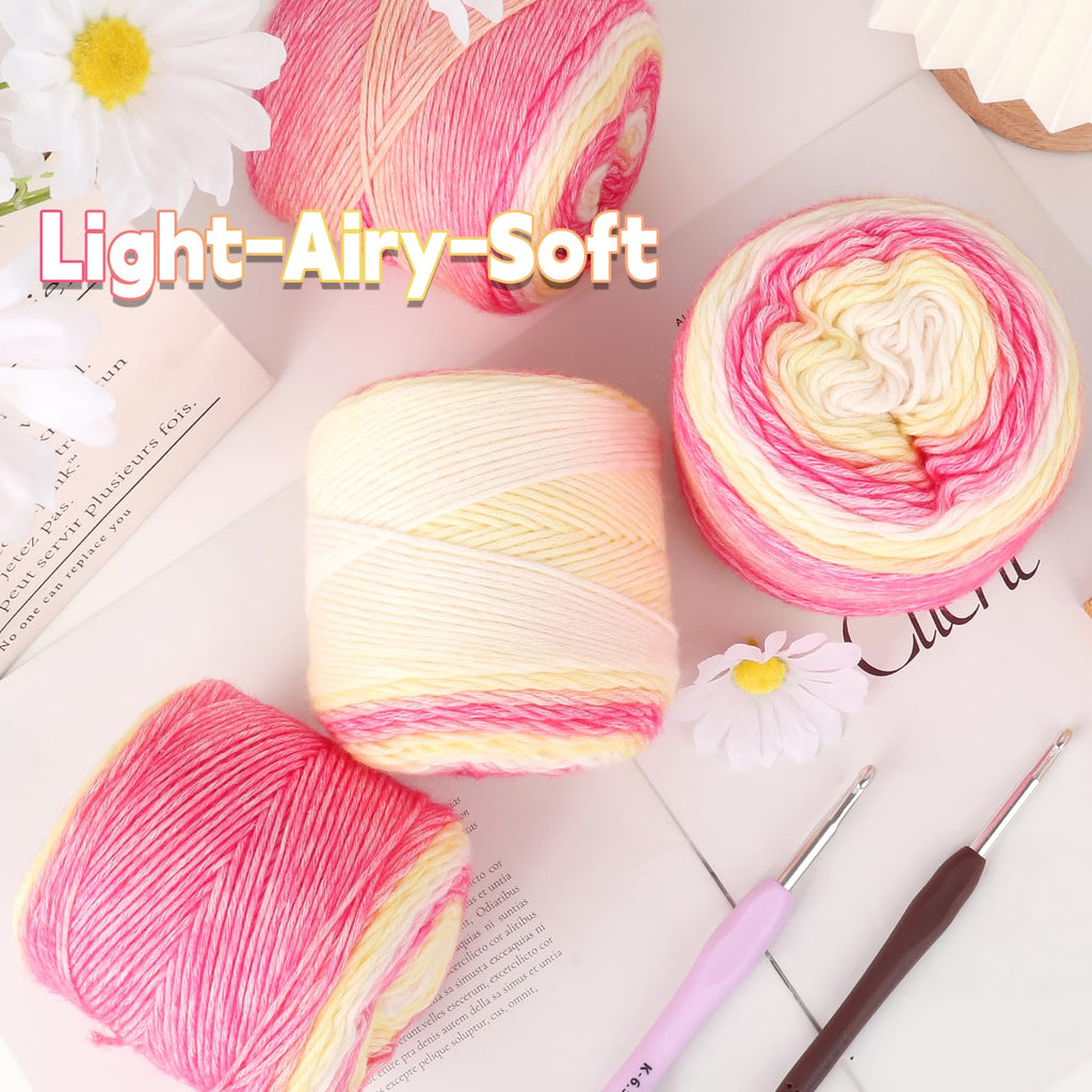 Katech Fairyland Yarn for Crocheting Knitting-Gradient Yarn Cake-4 Pack of 100g/3.52 oz-Soft DK Light Weight #3-60% Cotton 30% Acrylic 10% Wool-Perfect for Scarves, Shawls, Blankets and Garments(A)