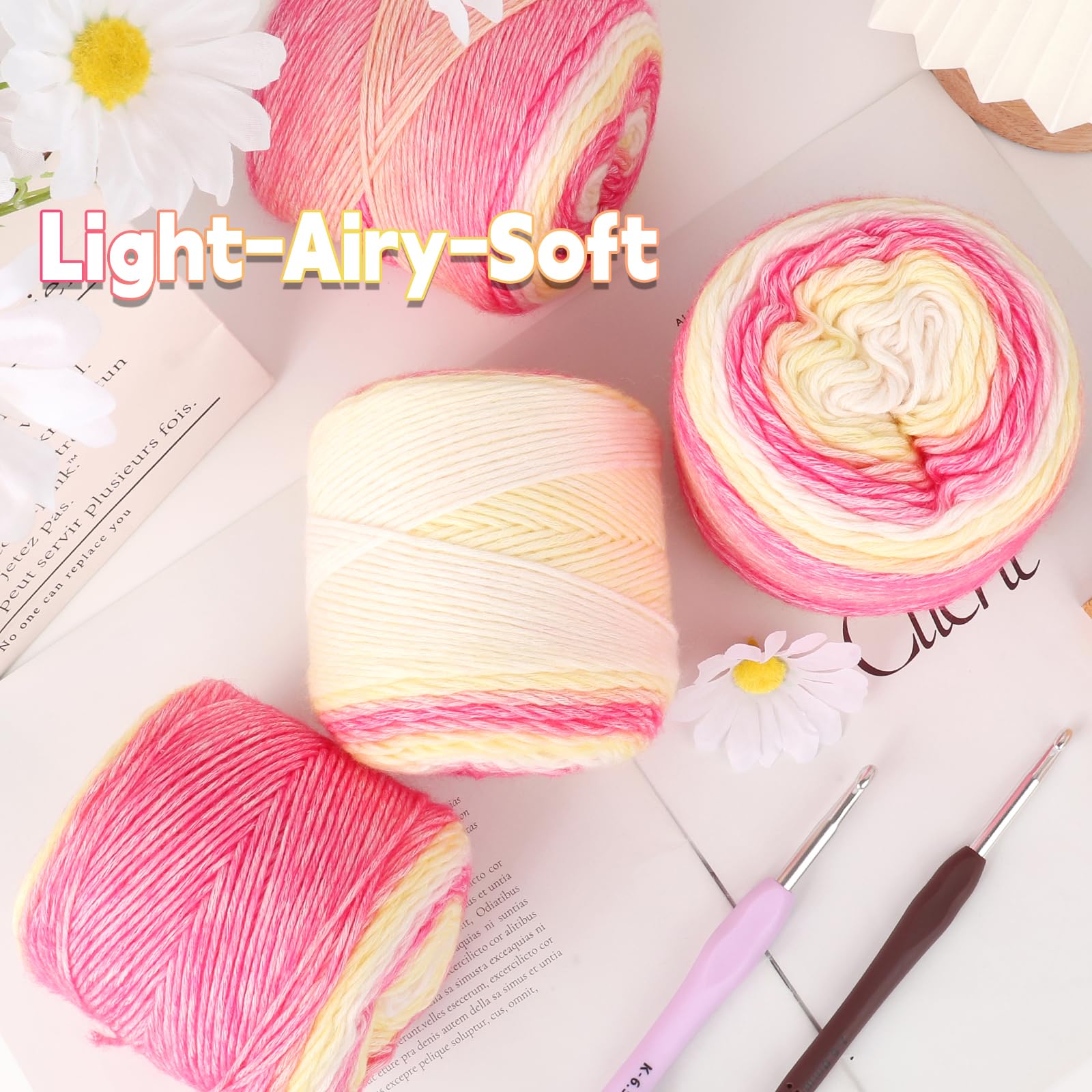 Katech Fairyland Yarn for Crocheting Knitting-Gradient Yarn Cake-4 Pack of 100g/3.52 oz-Soft DK Light Weight #3-60% Cotton 30% Acrylic 10% Wool-Perfect for Scarves, Shawls, Blankets and Garments(A)