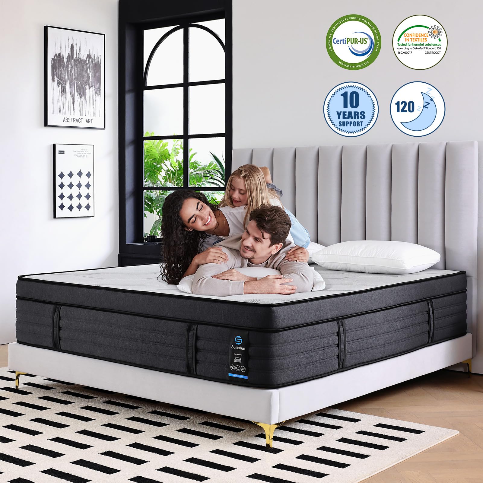 Suiforlun Full Size Mattress, 14 Inch Gel Memory Foam Hybrid Full Mattress in a Box with Pocket Springs, Euro Top Luxury 7 Premium Layers, Cooling Comfort & Pain Relief, Medium-Firm