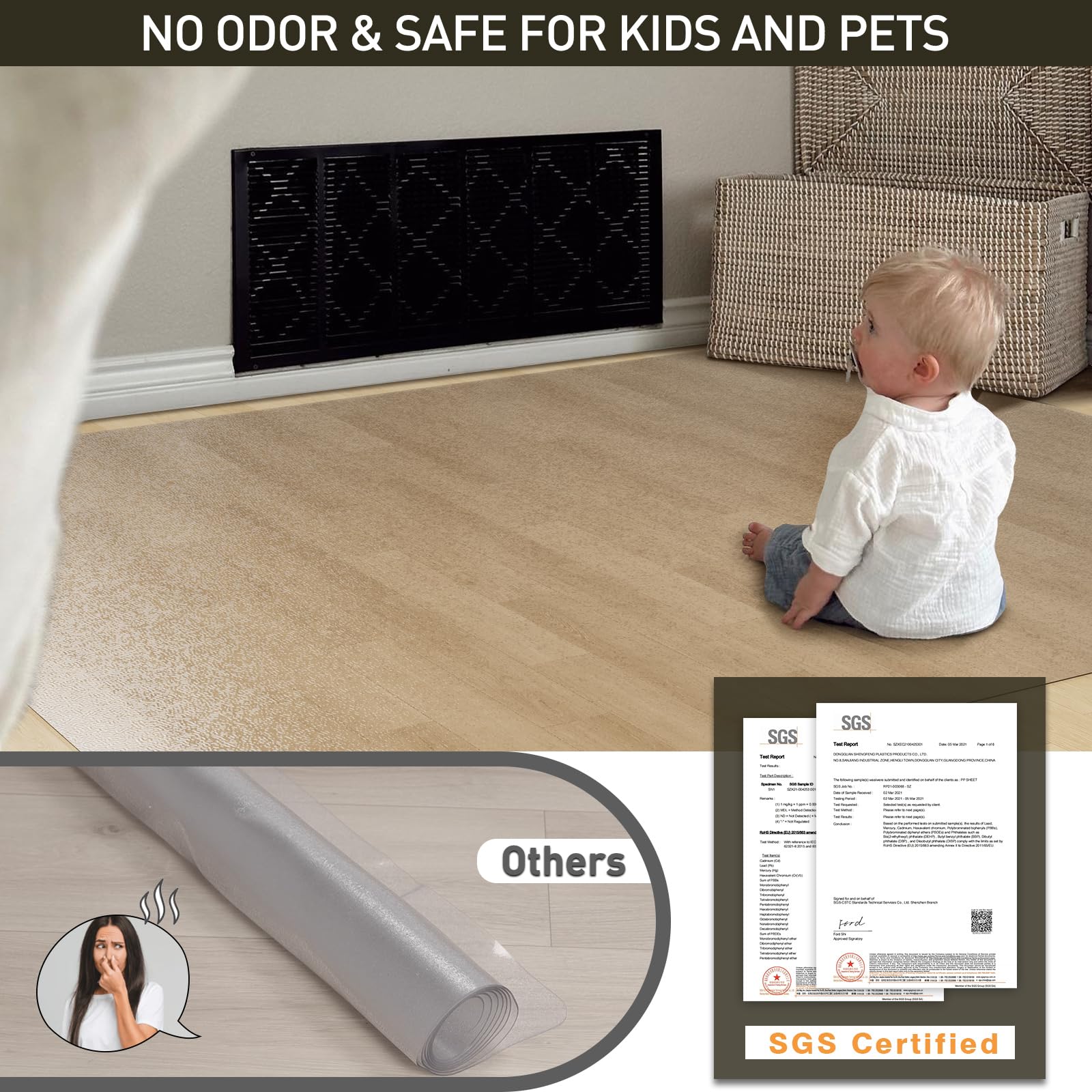 Area Floor Mat for Home, 3'×5' Black No Slip Waterproof Vinyl Area Rug for Hard Floor, Spill Resistant Floor Protector Cover for Kitchen, Easy Clean Splat Mat for Under High Chair