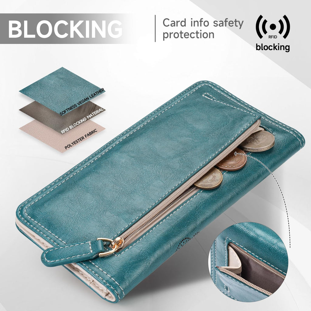 KITEVIUN RFID Wallet Women Ultra Slim Thin Womens Wallet Compact Clutch Long Ladies Wallet for Women WHITE