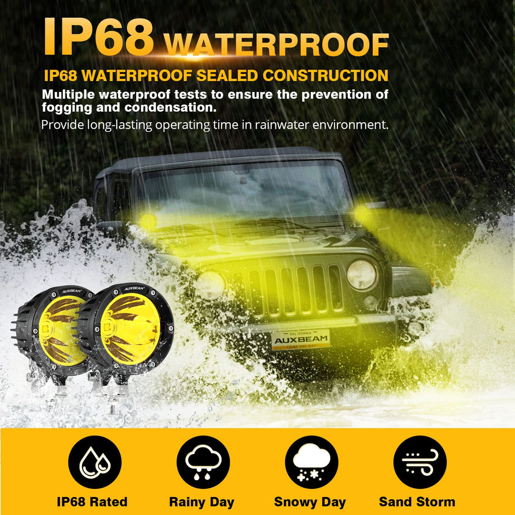 Auxbeam P4 Series Flood Beam LED Pods 4 Inch 90W Round Offroad Fog Lights Driving Flood Light Bar Bumper A-Pillar Hood Mount for Trucks ATV UTV Motorcycle Jeep