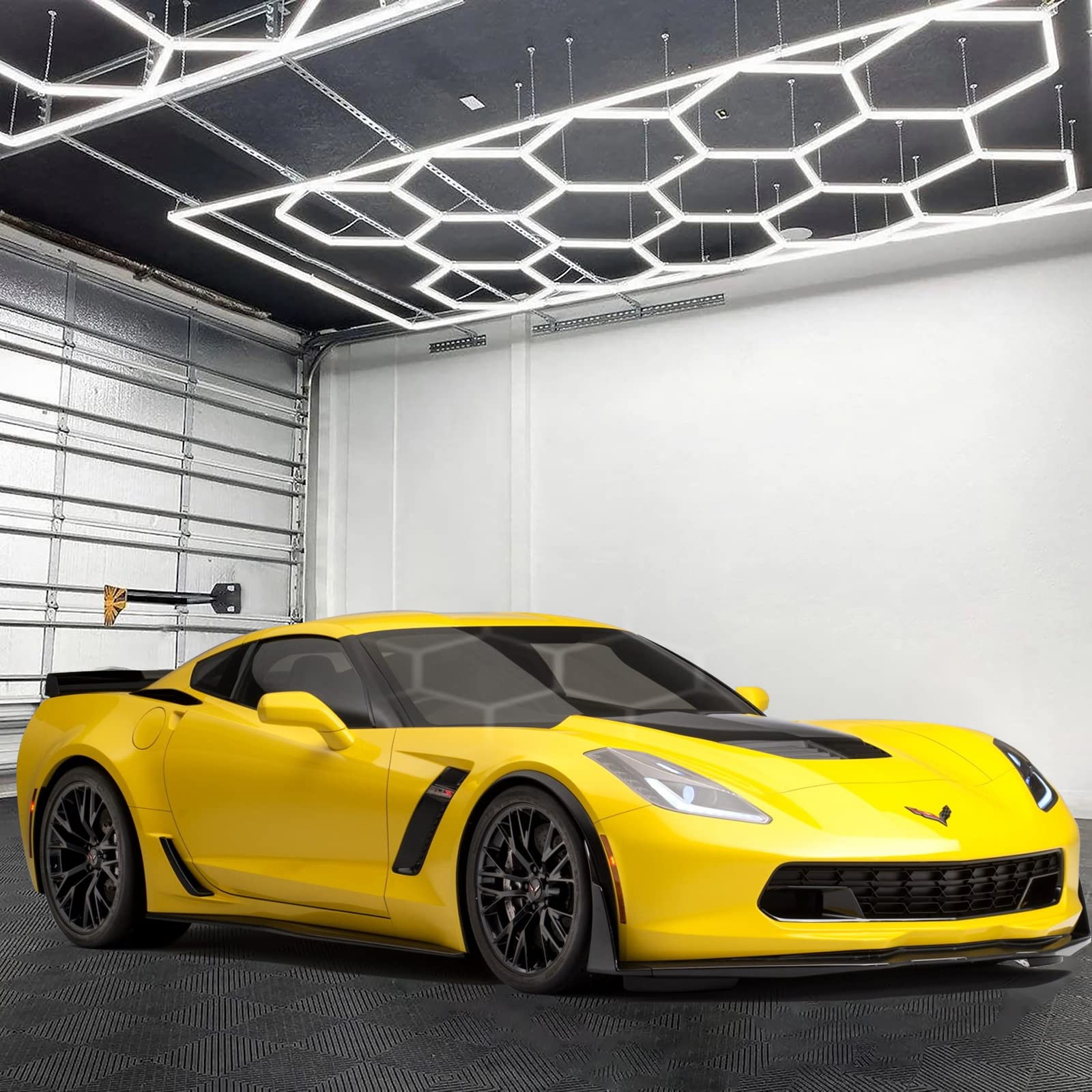 LZHOME LED Hexagon Garage Light: 12700LM Car Detailing Shop Light, DIY Splicing Ceiling & Wall Decor Lights, for Workshop Basement Gym Warehouse Bar Gaming Room