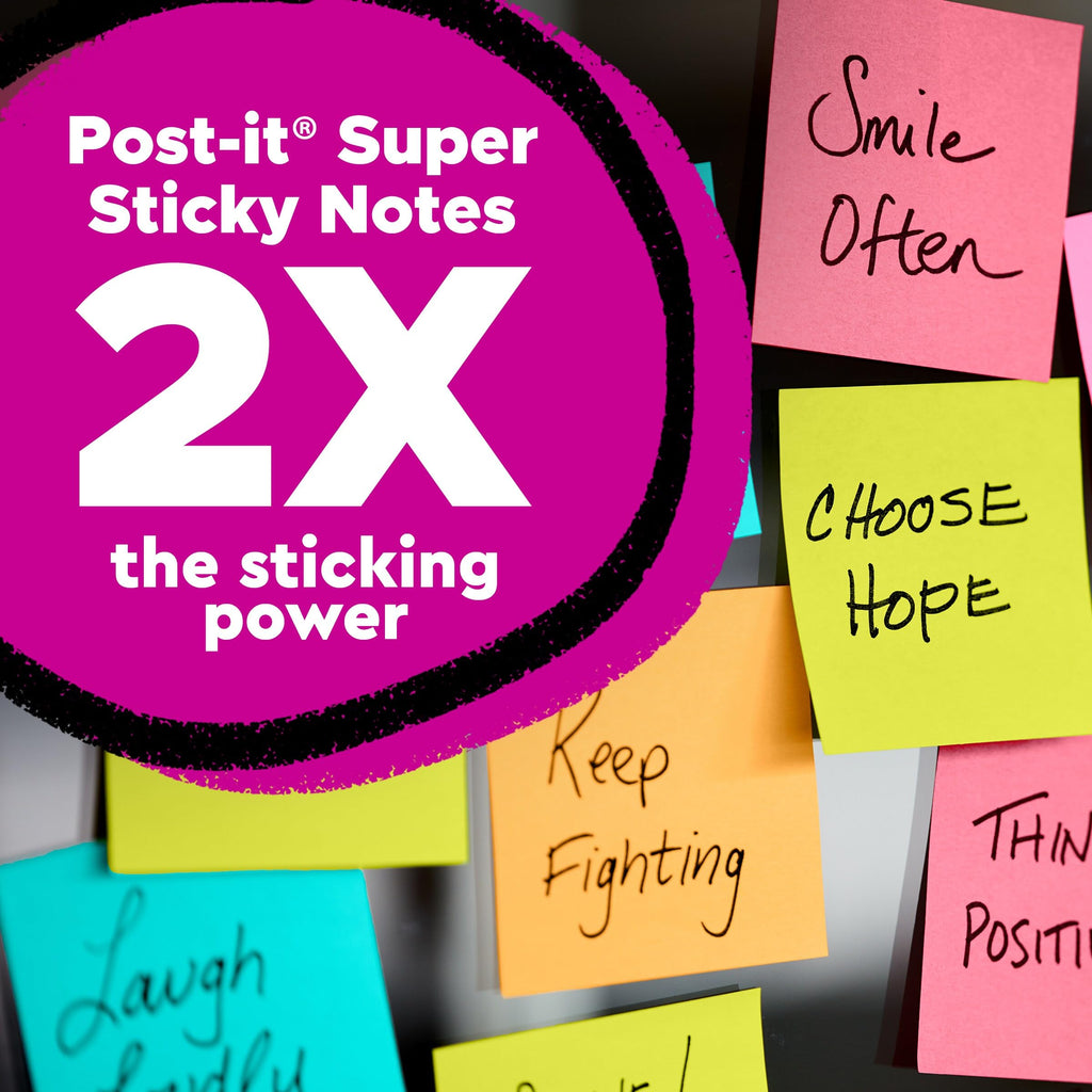 Post-it Super Sticky Lined Notes, 5 Sticky Note Pads, 4x6 in, 2X the Sticking Power, Back to School Supplies for Students, Sticky Notes for Textbooks, Notebooks, and Vertical Surfaces, Bright Colors