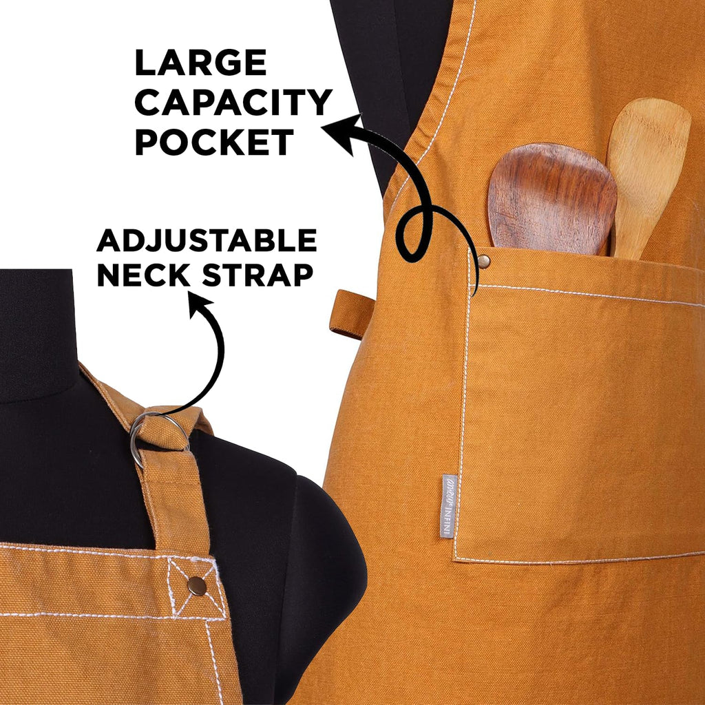 AMOUR INFINI Cotton Aprons for Women with Pocket, Adjustable Strap & Waist Ties - Washable Aprons for Baking, Cooking, Gardening (27.5 x 33 Inches - Blooming Floral)