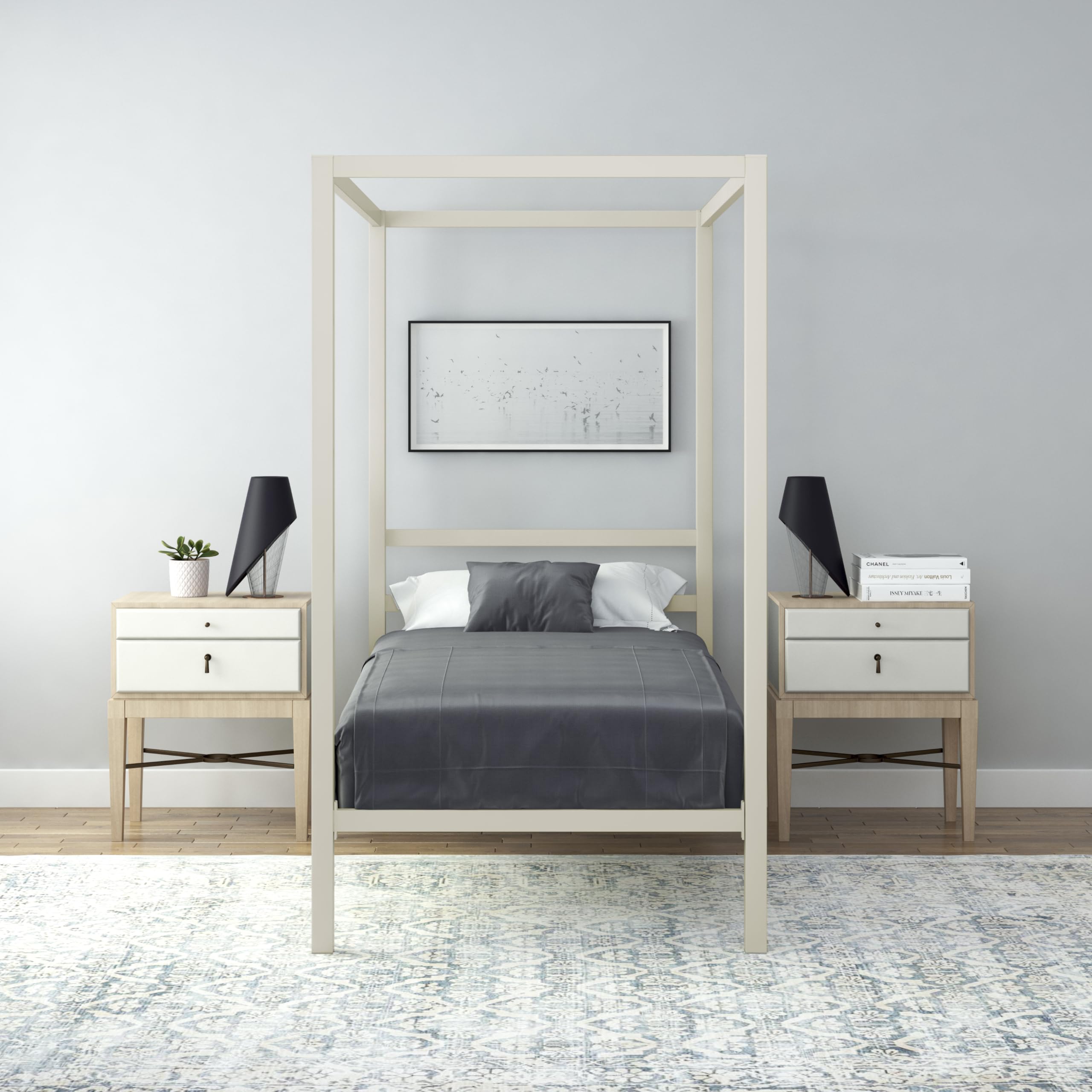 DHP King Metal Canopy Bed, Modern Design with Built-In Headboard, Sturdy Frame, No Box Spring Needed, Gunmetal Gray