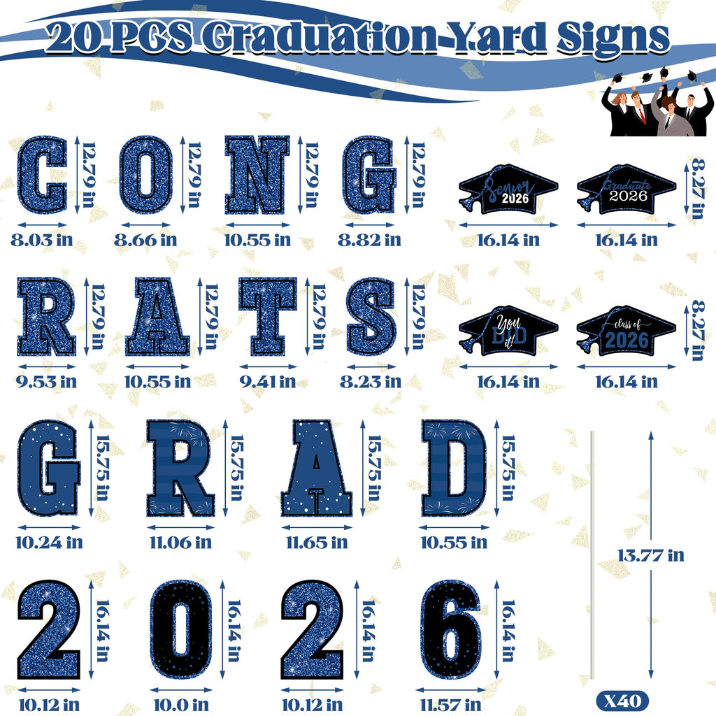 HOVACY 20 PCS Black Gold Graduation Yard Signs Class of 2026 | Black Gold 20 PCS, 40 Stakes, 11.57 x 16.14 in, Corrugated Plastic, Waterproof, Congrats Grad Sign, Graduation Sign